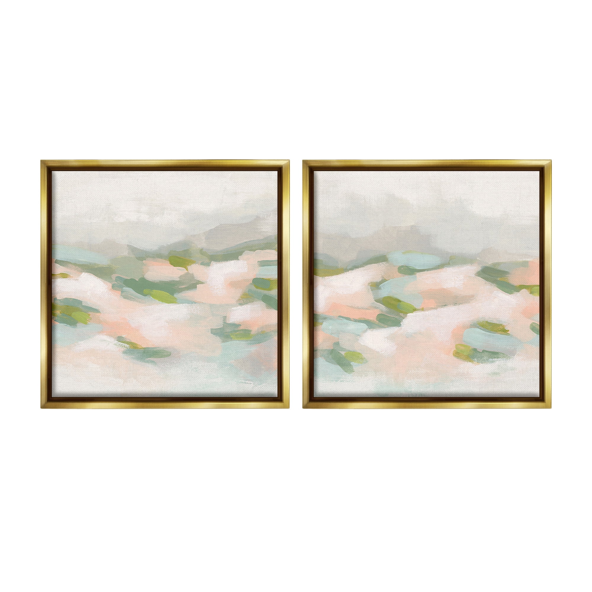 Stupell Industries Pastel Hills Abstraction Landscape Painting Gold Floater Framed Canvas Art Print Wall Art, 25 x 25, Set of 2