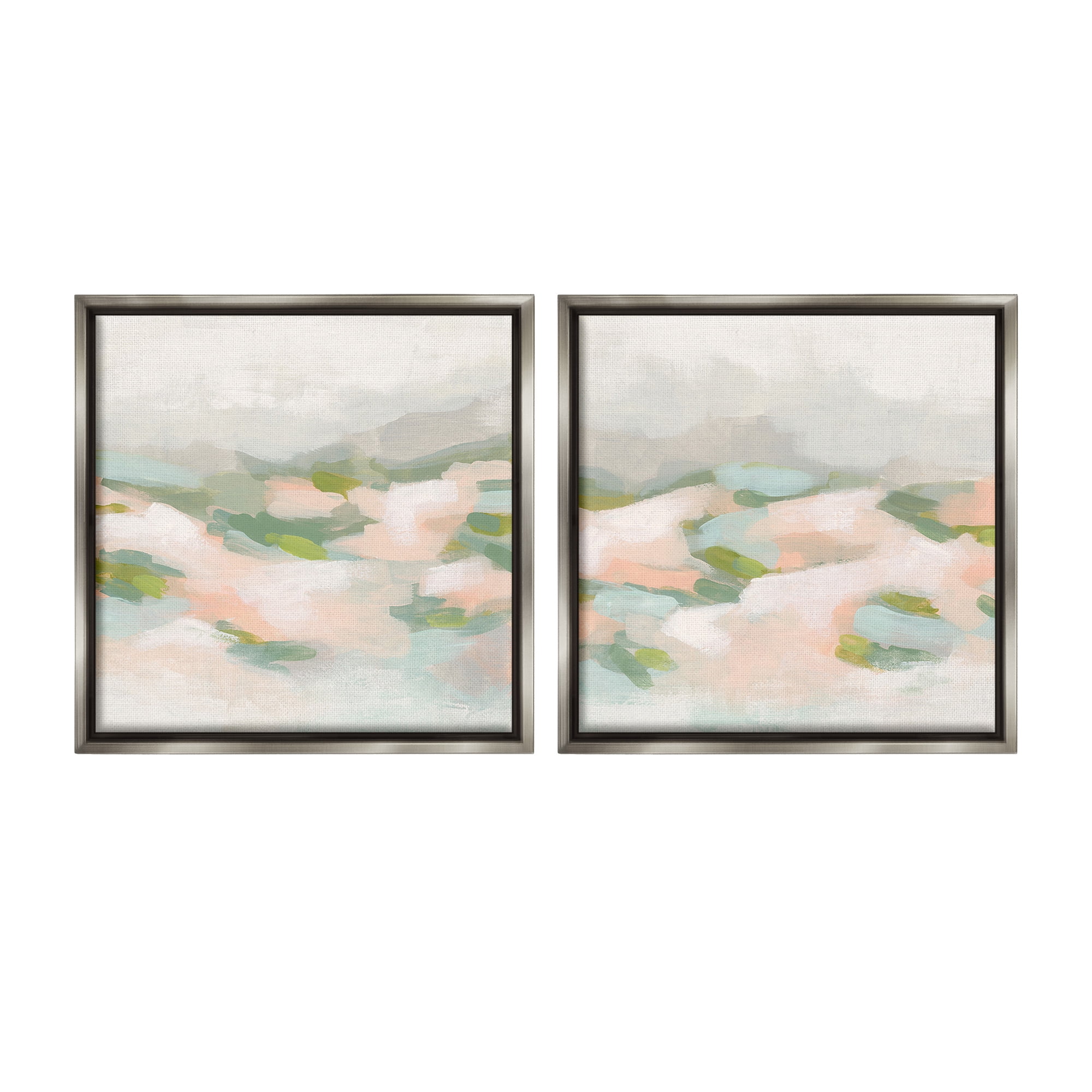 Stupell Industries Pastel Hills Abstraction Landscape Painting Gray Floater Framed Canvas Art Print Wall Art, 25 x 25, Set of 2