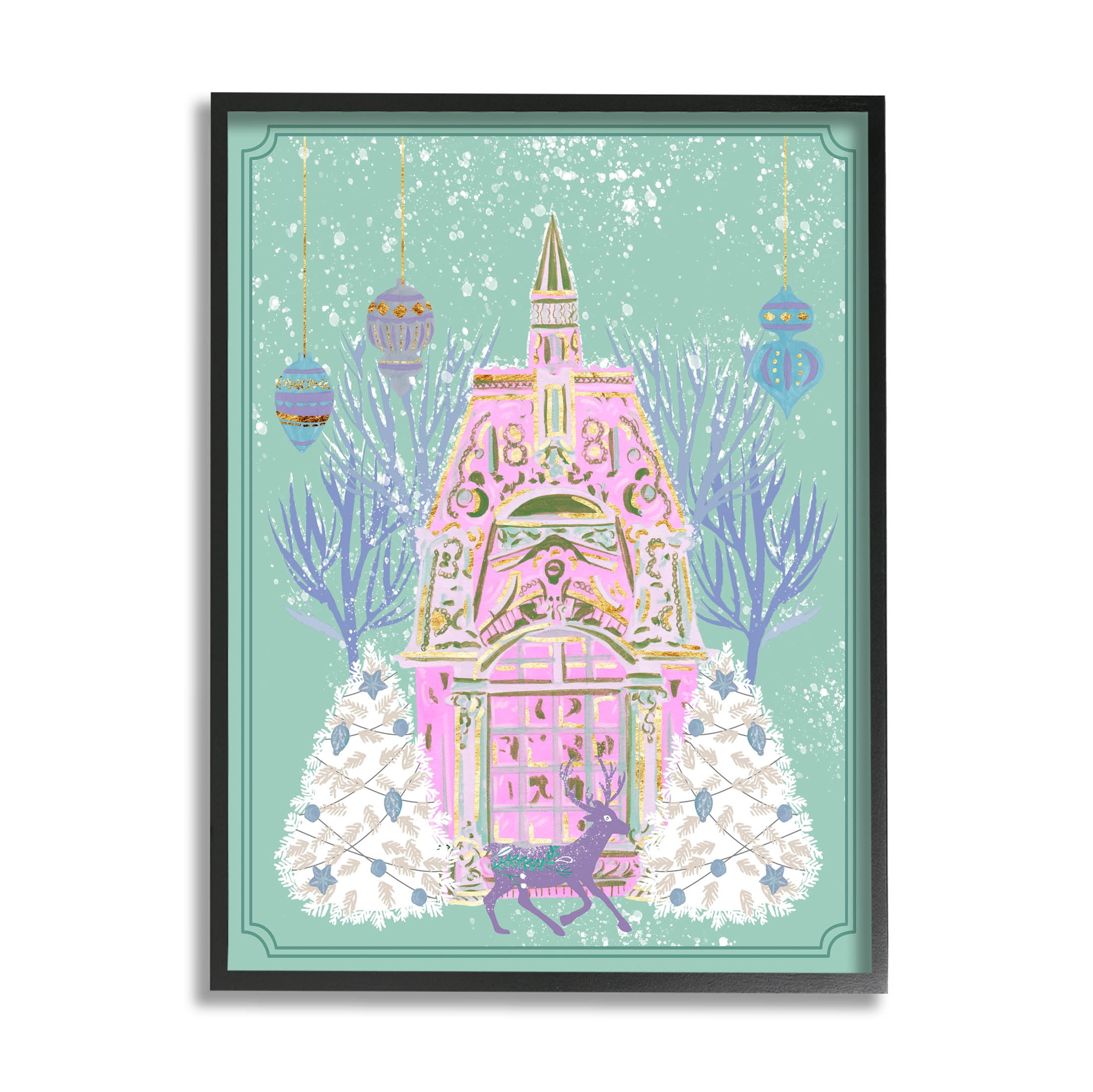 Stupell Industries Pastel Holiday Snowy Architecture Graphic Art Black Framed Art Print Wall Art, Design by Melissa Wang