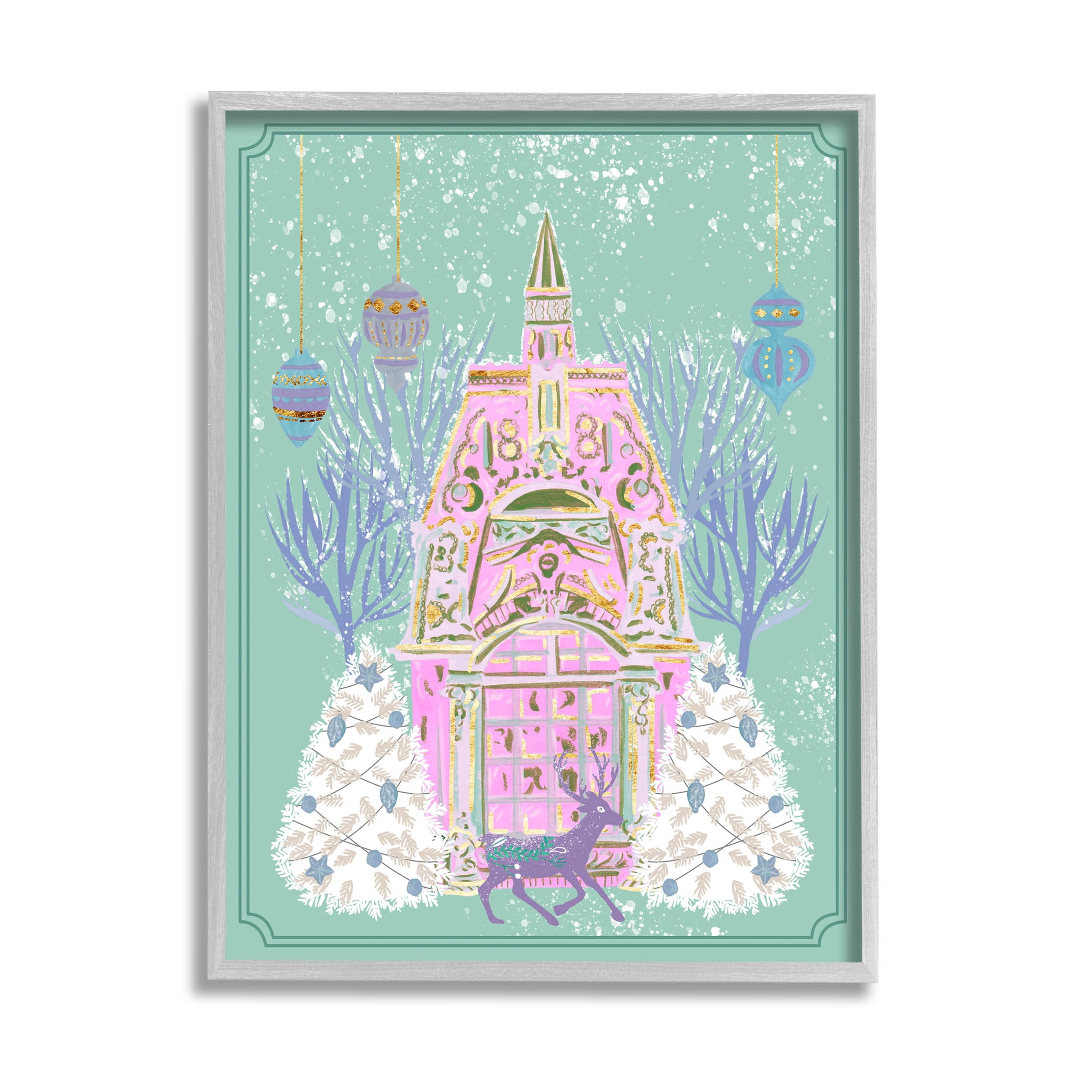 Stupell Industries Pastel Holiday Snowy Architecture Graphic Art Gray Framed Art Print Wall Art, Design by Melissa Wang