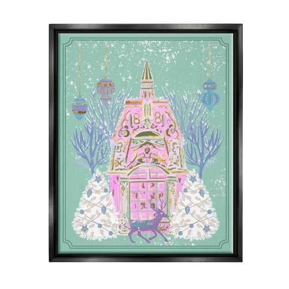 Stupell Industries Pastel Holiday Snowy Architecture Graphic Art Jet Black Floating Framed Canvas Print Wall Art, Design by Melissa Wang