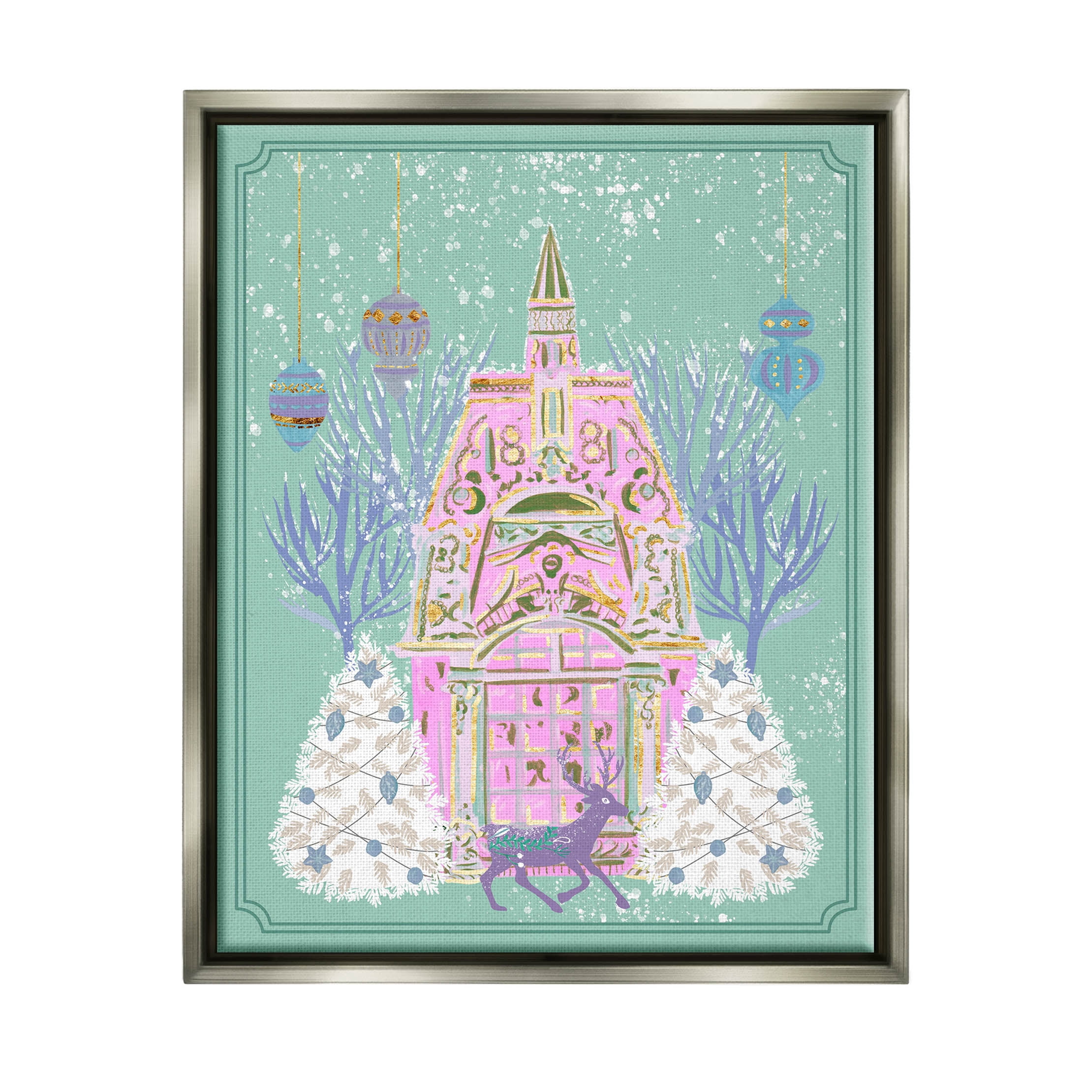Stupell Industries Pastel Holiday Snowy Architecture Graphic Art Luster Gray Floating Framed Canvas Print Wall Art, Design by Melissa Wang