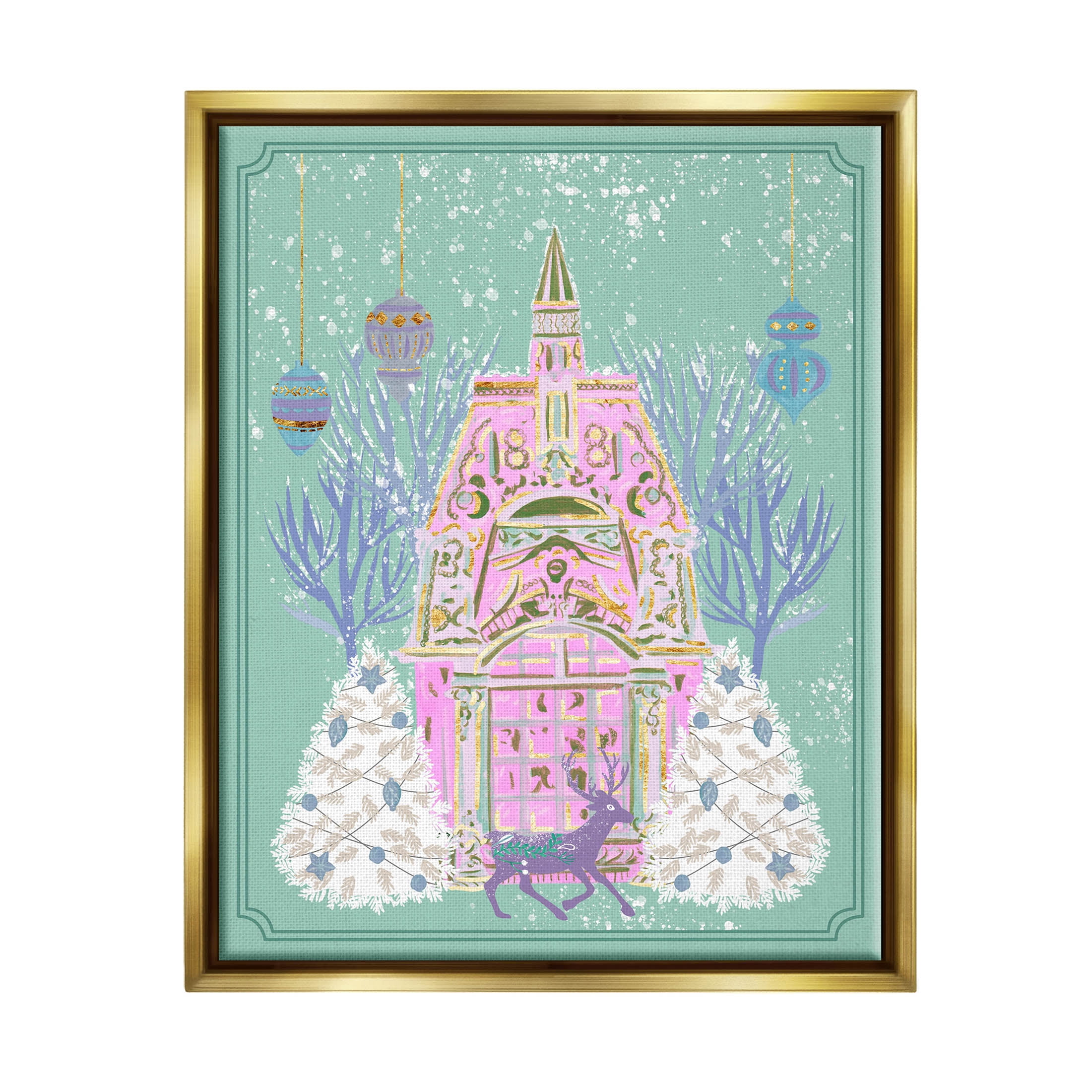 Stupell Industries Pastel Holiday Snowy Architecture Graphic Art Metallic Gold Floating Framed Canvas Print Wall Art, Design by Melissa Wang