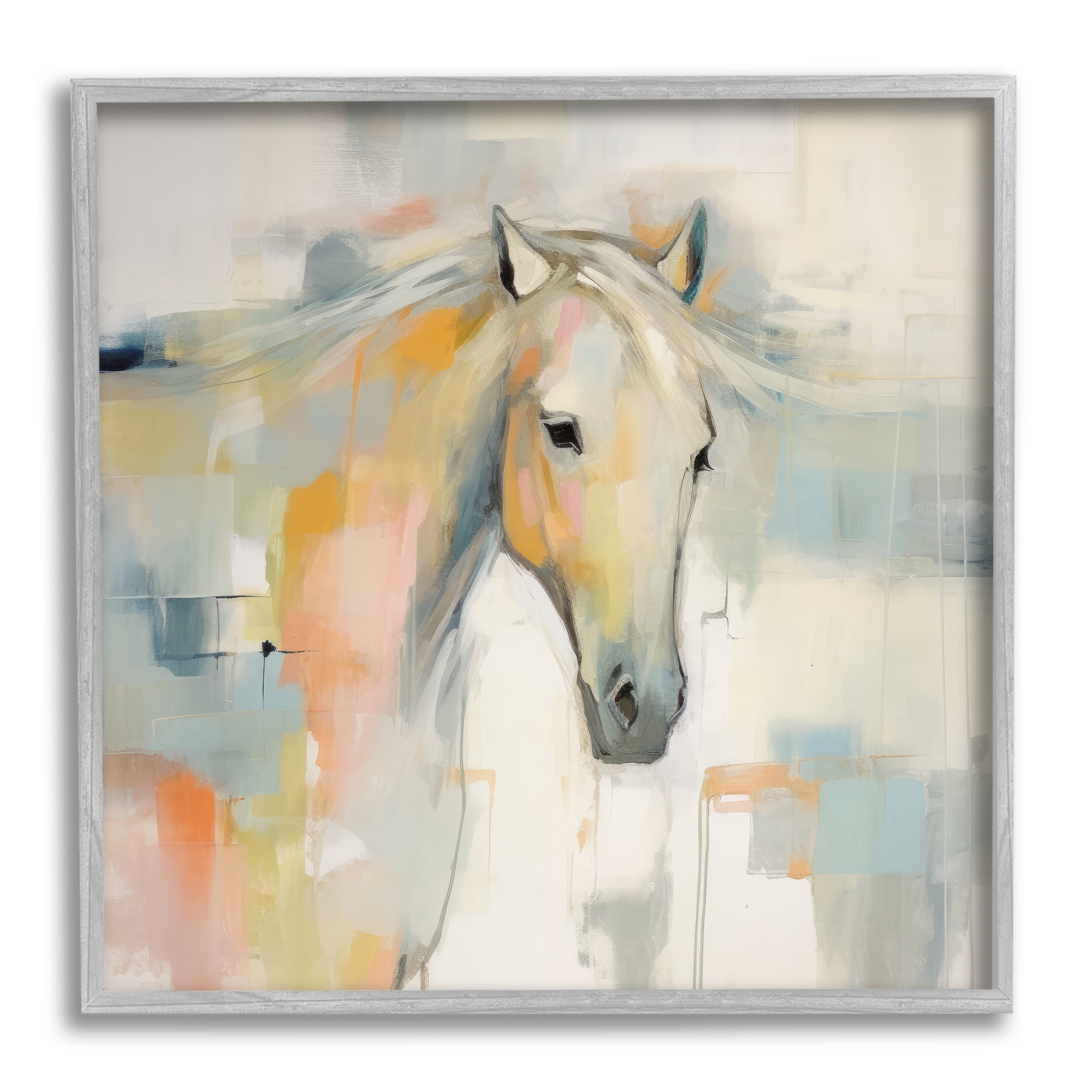 Stupell Industries Pastel Horse Painting Animals & Insects Painting Gray Framed Art Print Wall Art, 24 x 24