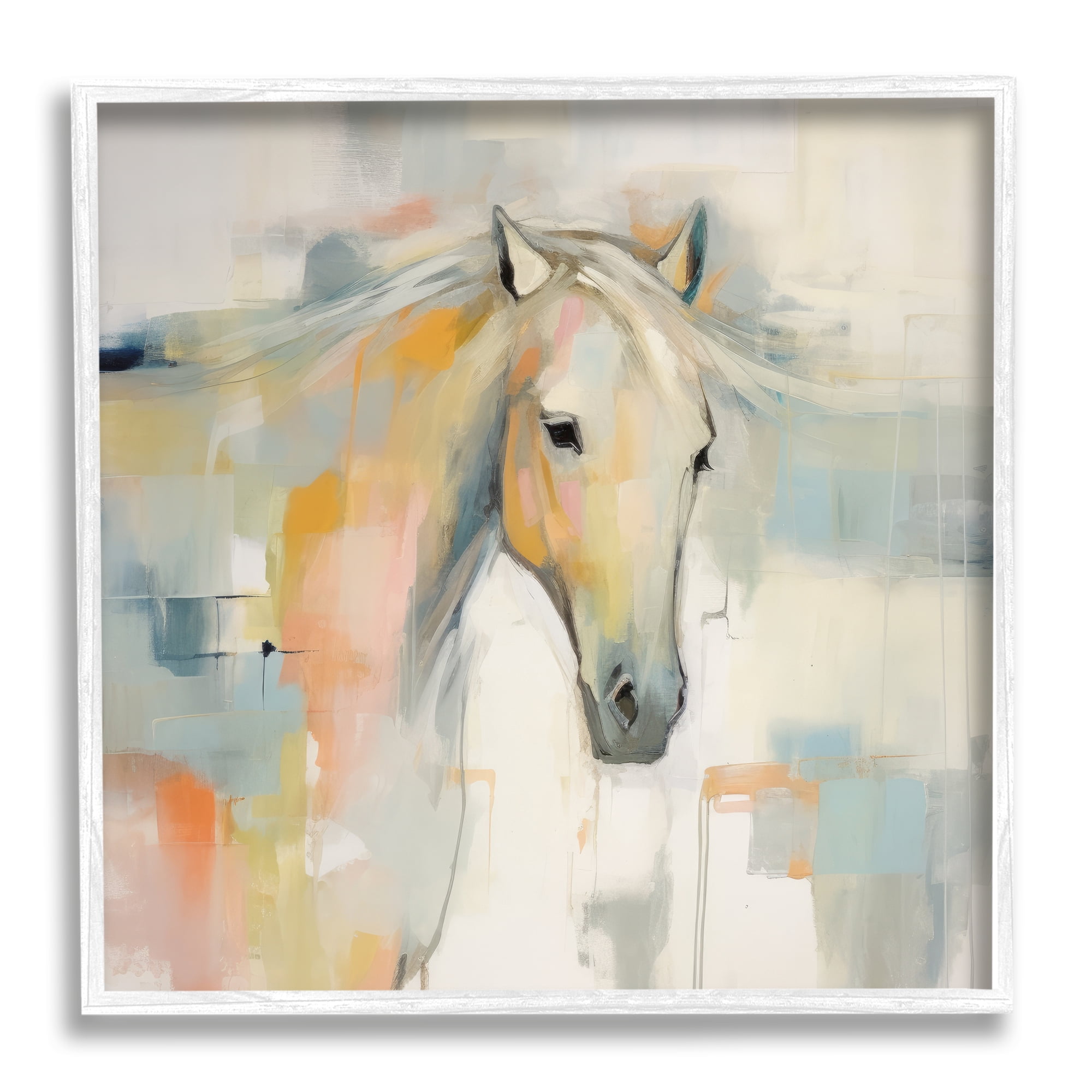 Stupell Industries Pastel Horse Painting Animals & Insects Painting White Framed Art Print Wall Art, 12 x 12