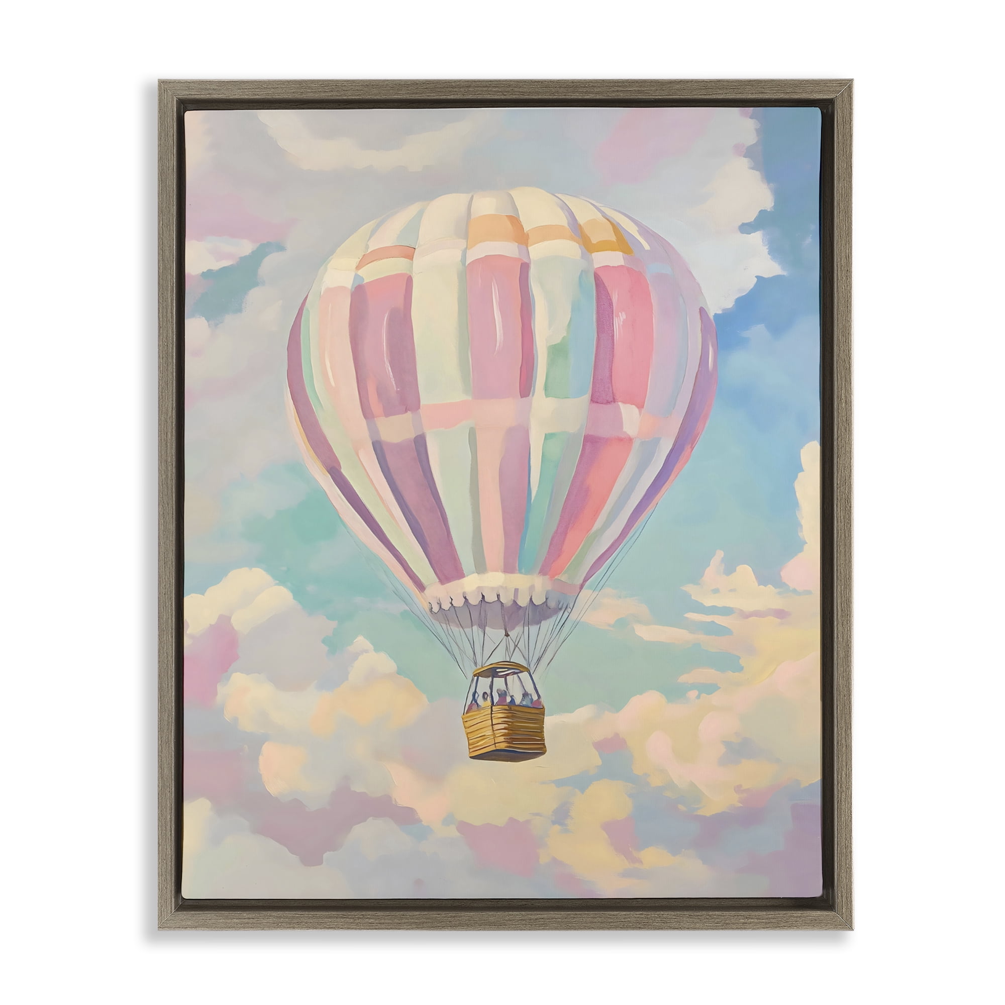 Stupell Industries Pastel Hot Air Balloon Brown Framed Floater Canvas Wall Art, design by The Prints Vibe
