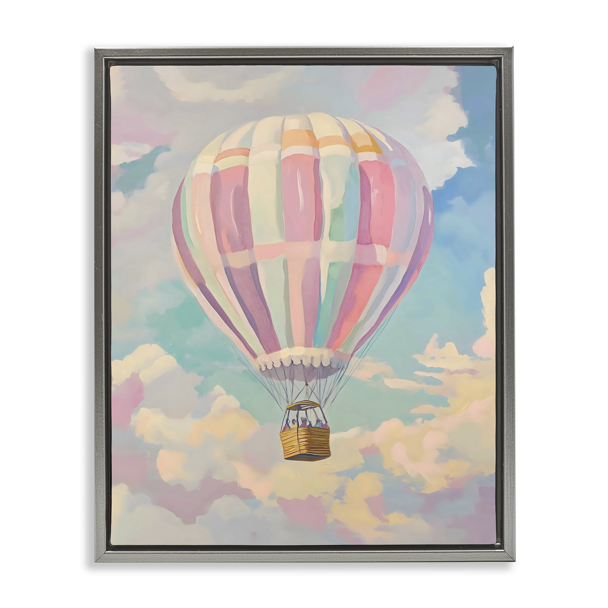 Stupell Industries Pastel Hot Air Balloon Gray Framed Floater Canvas Wall Art, design by The Prints Vibe