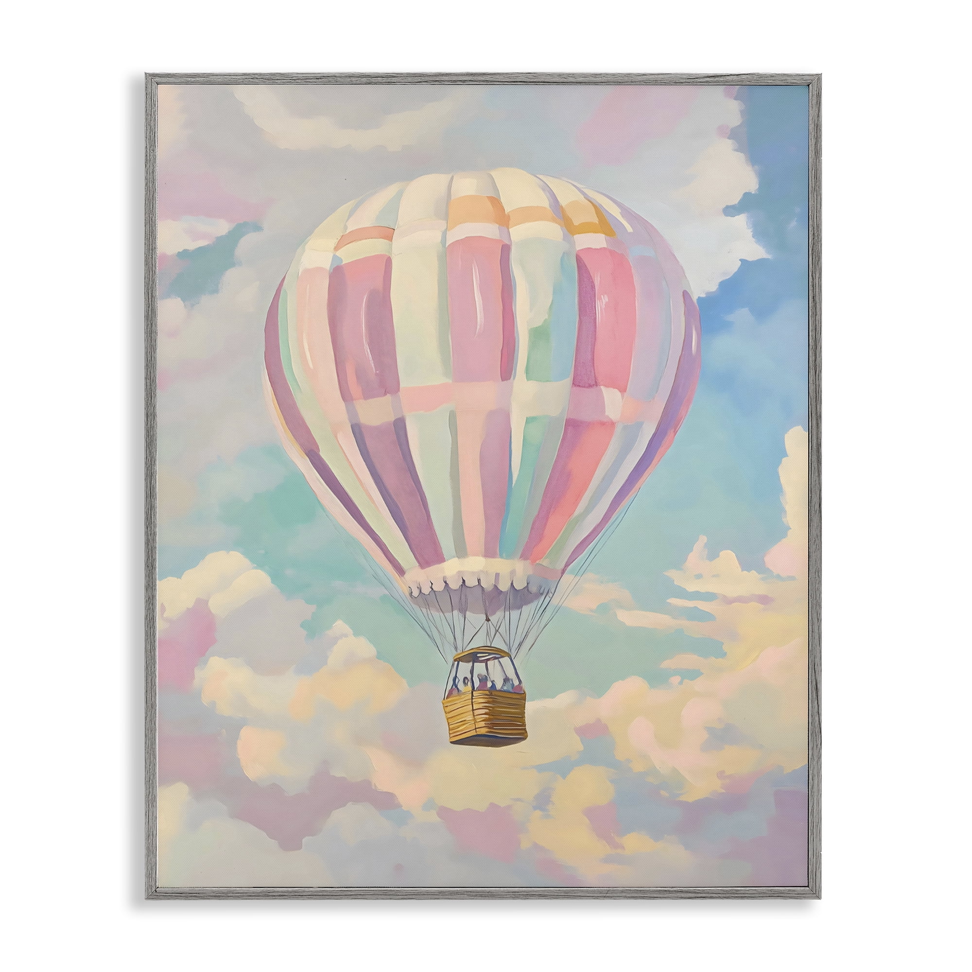 Stupell Industries Pastel Hot Air Balloon Gray Framed Giclee Art, design by The Prints Vibe