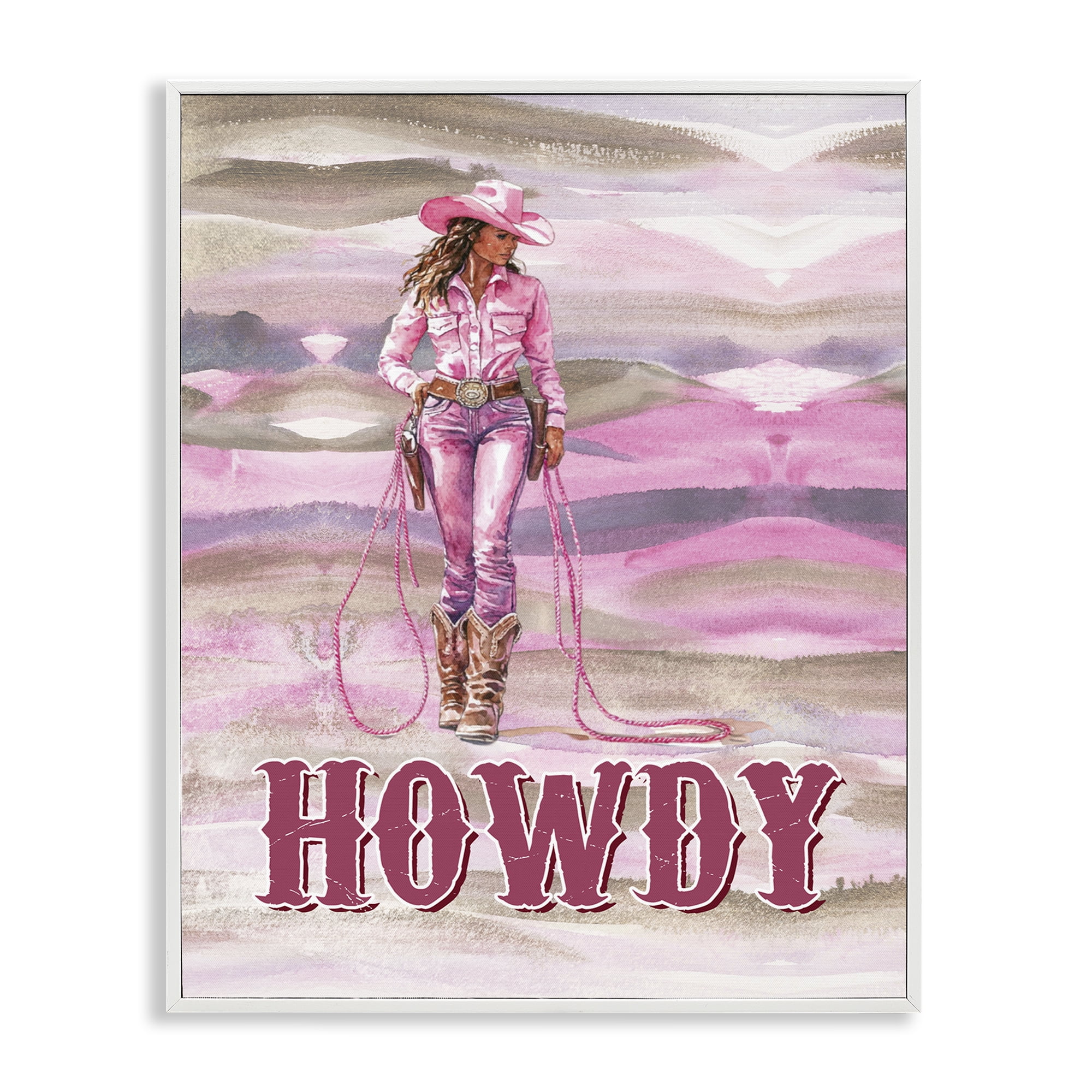 Stupell Industries Pastel Howdy Cowgirl People Painting White Framed Art Print Wall Art, 11 x 14