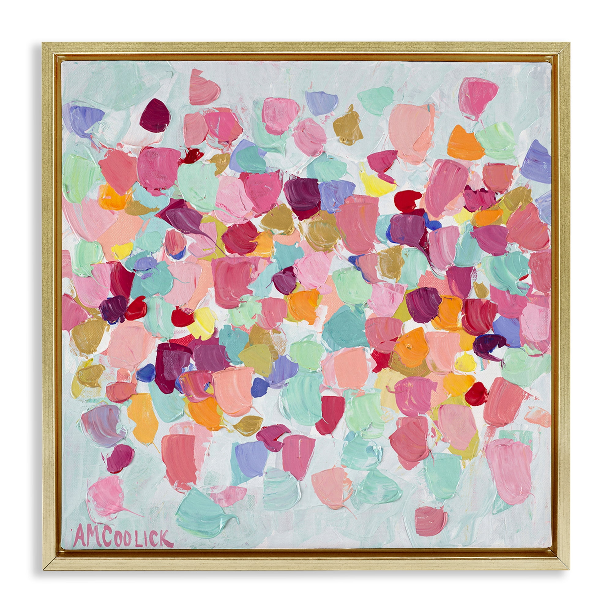 Stupell Industries Pastel Hue Splotches Abstract Painting Gold Floater Framed Canvas Art Print Wall Art, 18 x 18