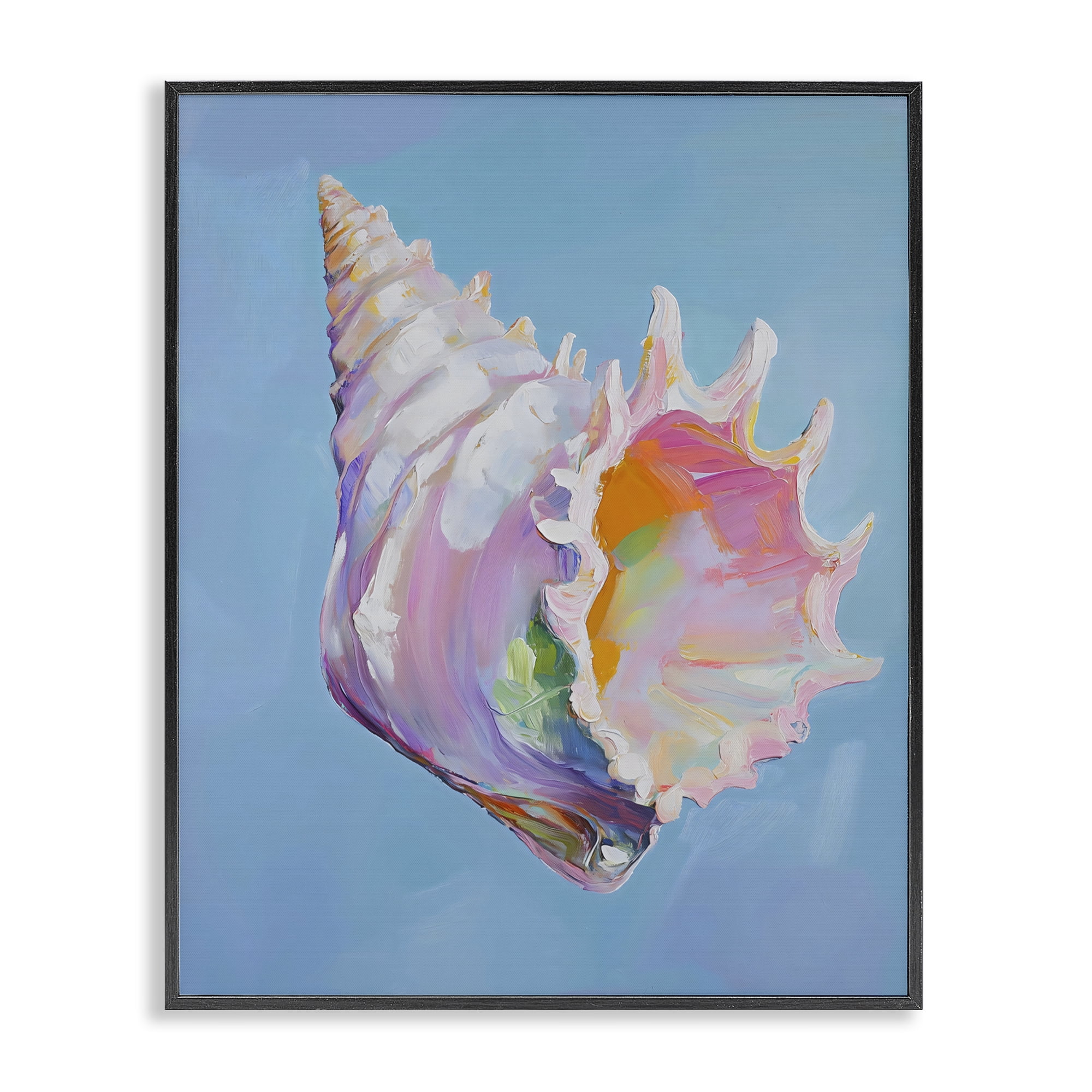 Stupell Industries Pastel Hued Conch on Blue Black Framed Giclee Art, design by The Prints Vibe
