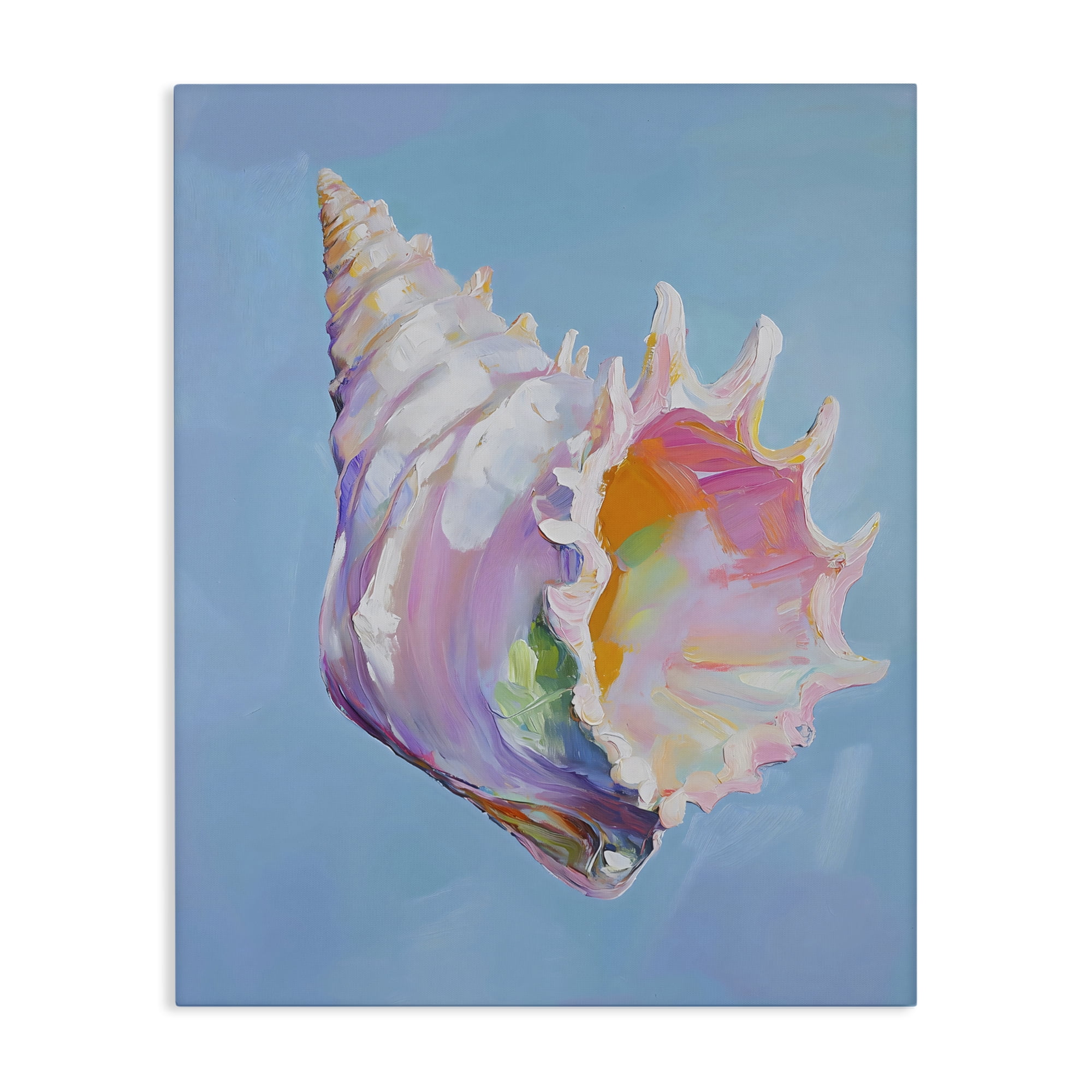 Stupell Industries Pastel Hued Conch on Blue Canvas Wall Art, design by The Prints Vibe