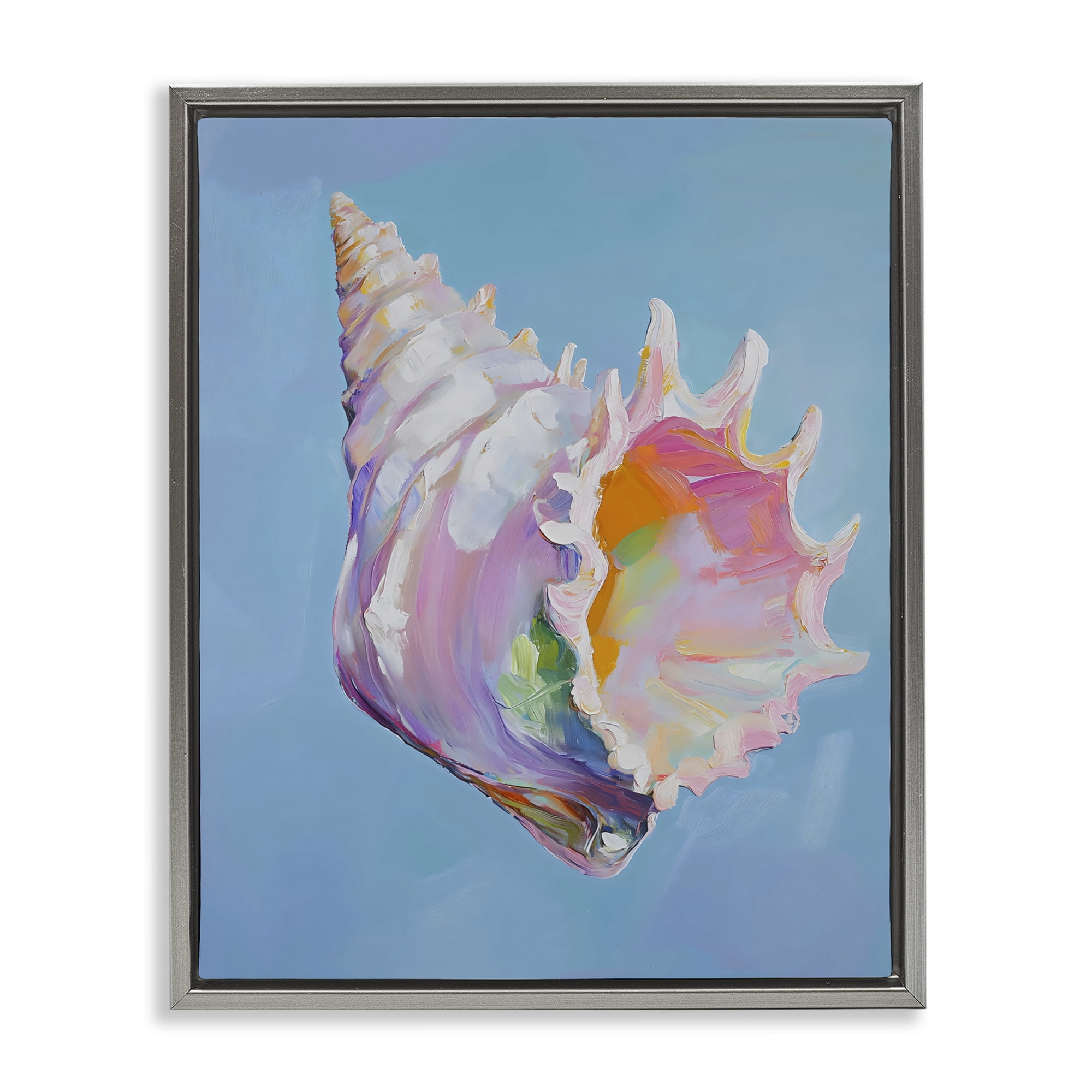 Stupell Industries Pastel Hued Conch on Blue Gray Framed Floater Canvas Wall Art, design by The Prints Vibe