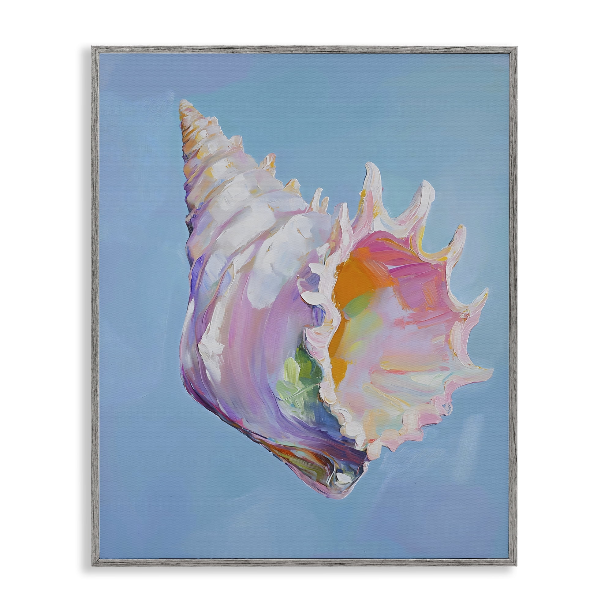 Stupell Industries Pastel Hued Conch on Blue Gray Framed Giclee Art, design by The Prints Vibe