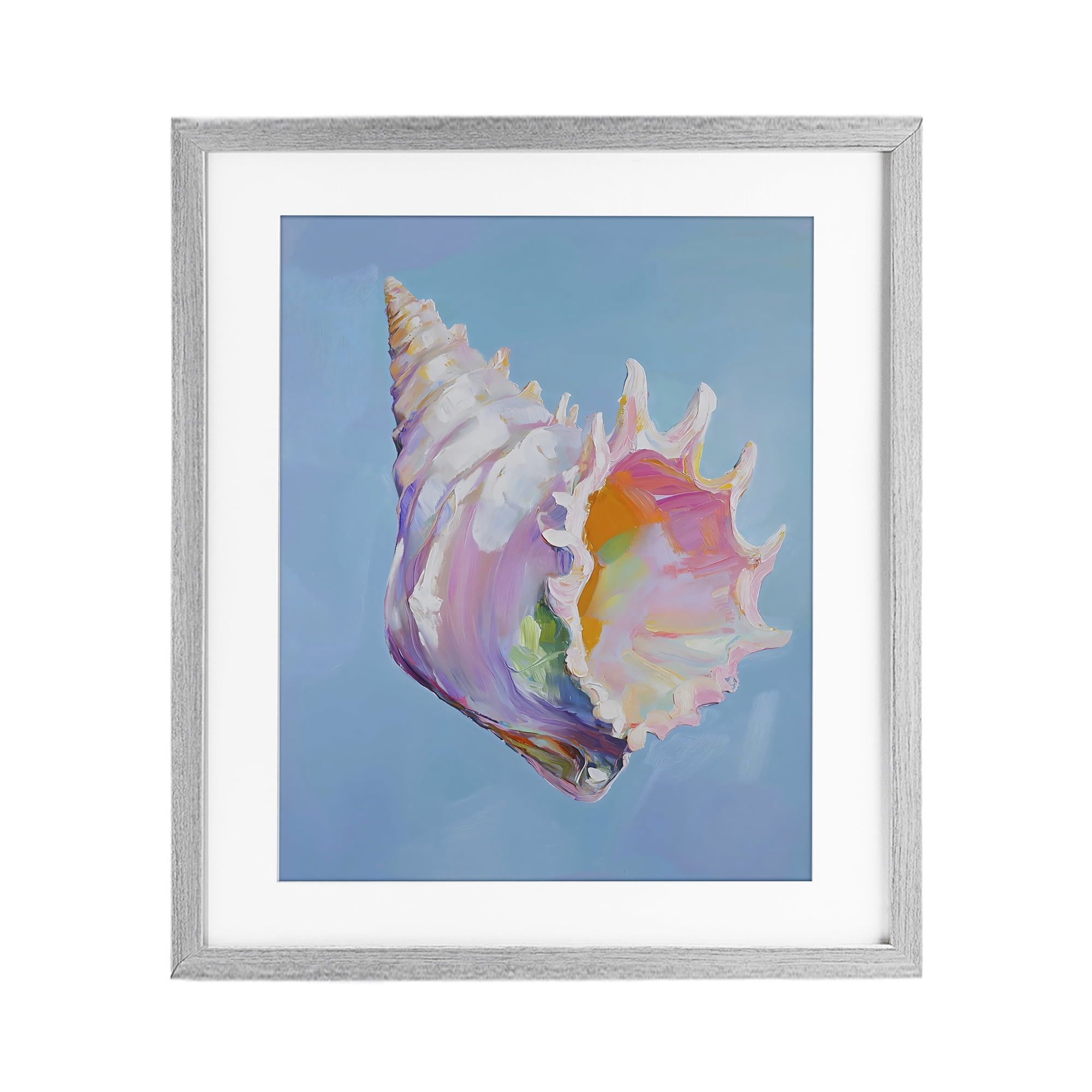 Stupell Industries Pastel Hued Conch on Blue Gray Framed Print Under Glass, design by The Prints Vibe