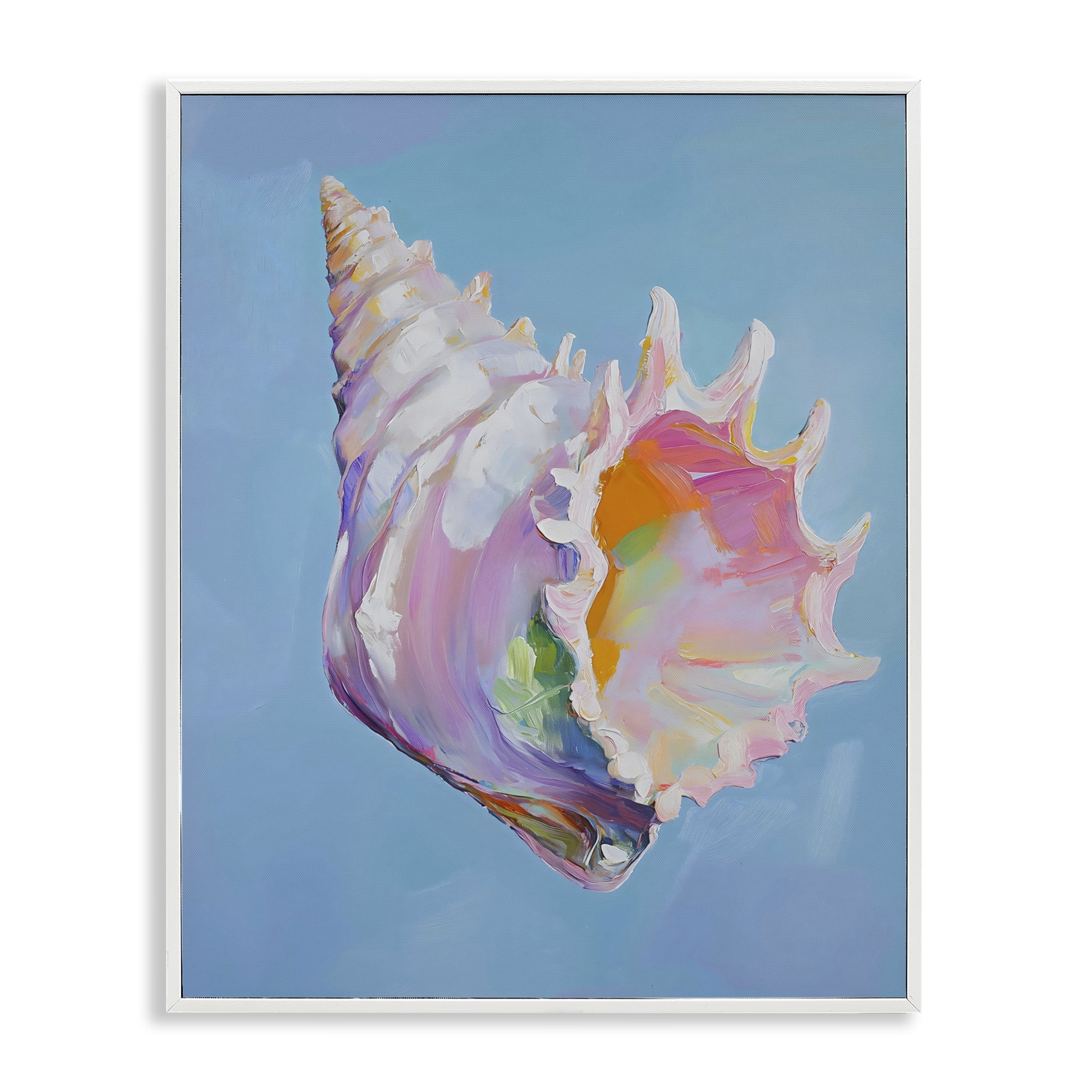 Stupell Industries Pastel Hued Conch on Blue White Framed Giclee Art, design by The Prints Vibe