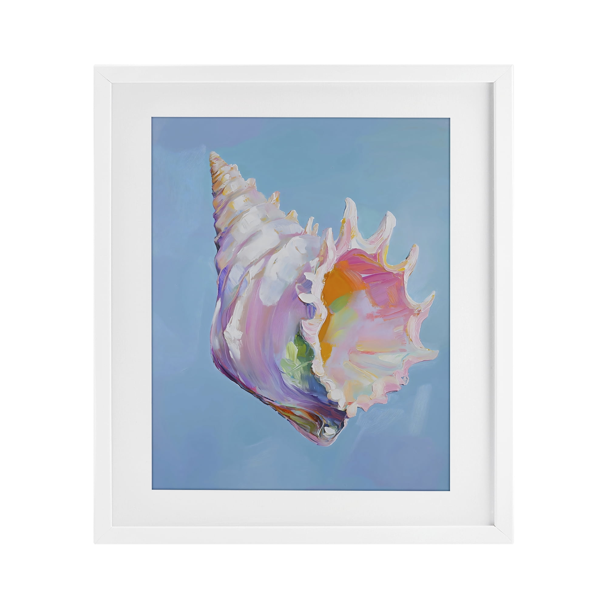 Stupell Industries Pastel Hued Conch on Blue White Framed Print Under Glass, design by The Prints Vibe