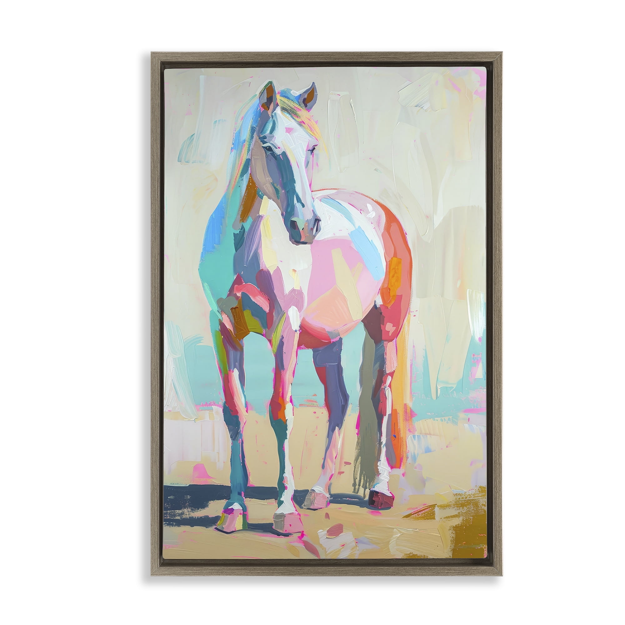 Stupell Industries Pastel Hued Horse Animals Painting Brown Floater Framed Canvas Art Print Wall Art, 21 x 31