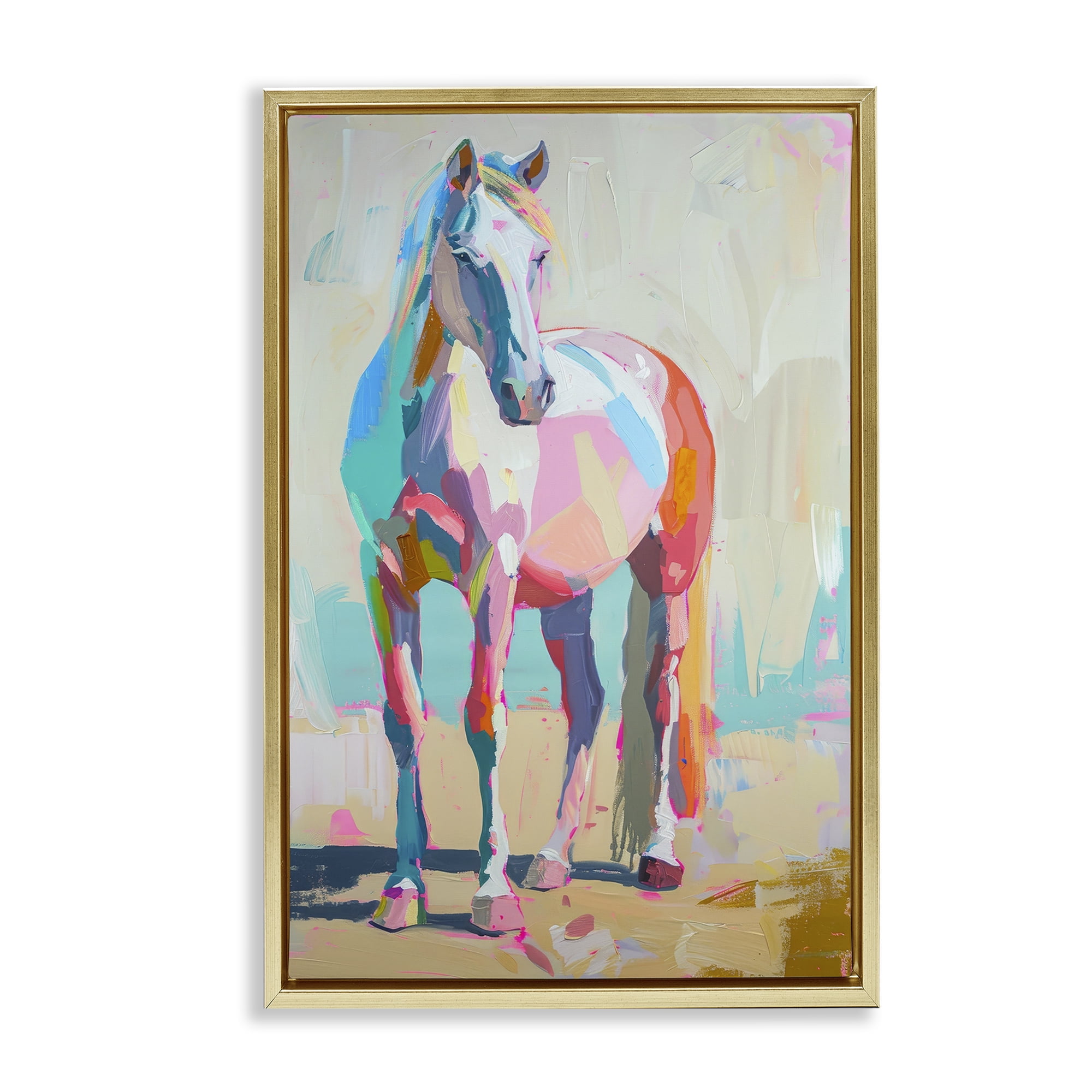 Stupell Industries Pastel Hued Horse Animals Painting Gold Floater Framed Canvas Art Print Wall Art, 21 x 31
