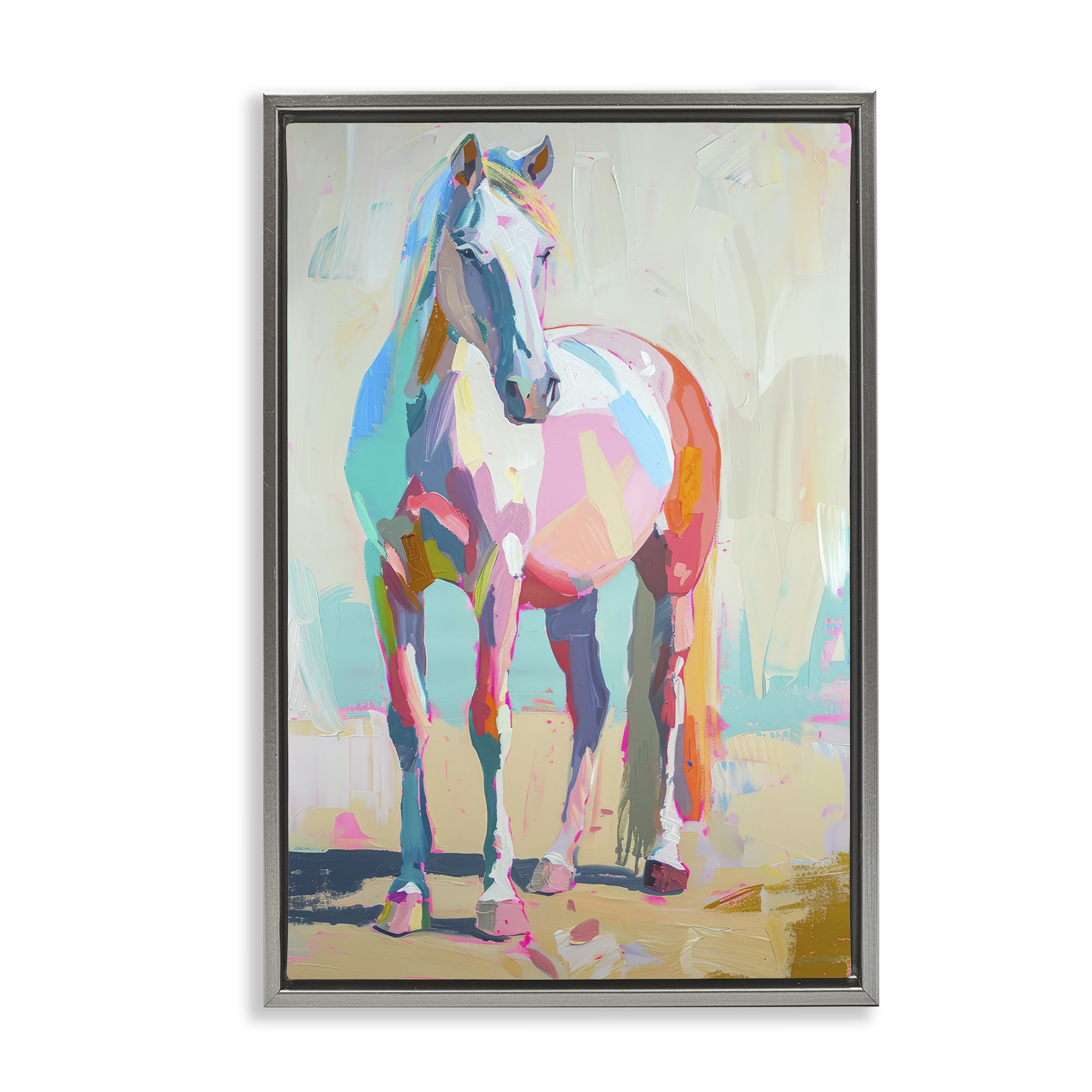 Stupell Industries Pastel Hued Horse Animals Painting Gray Floater Framed Canvas Art Print Wall Art, 21 x 31