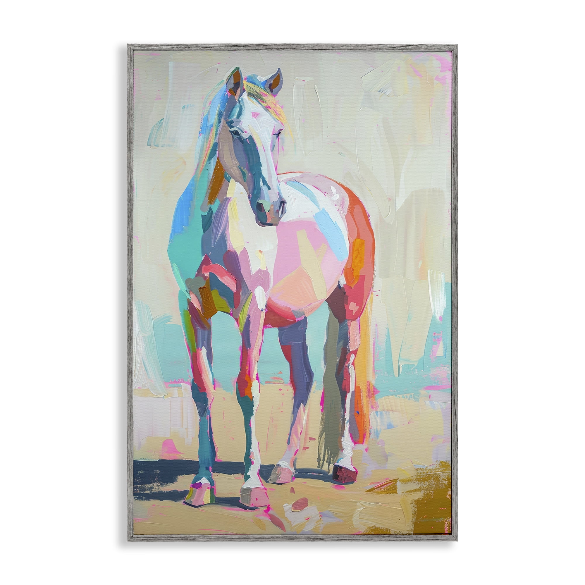 Stupell Industries Pastel Hued Horse Animals Painting Gray Framed Art Print Wall Art, 20 x 30