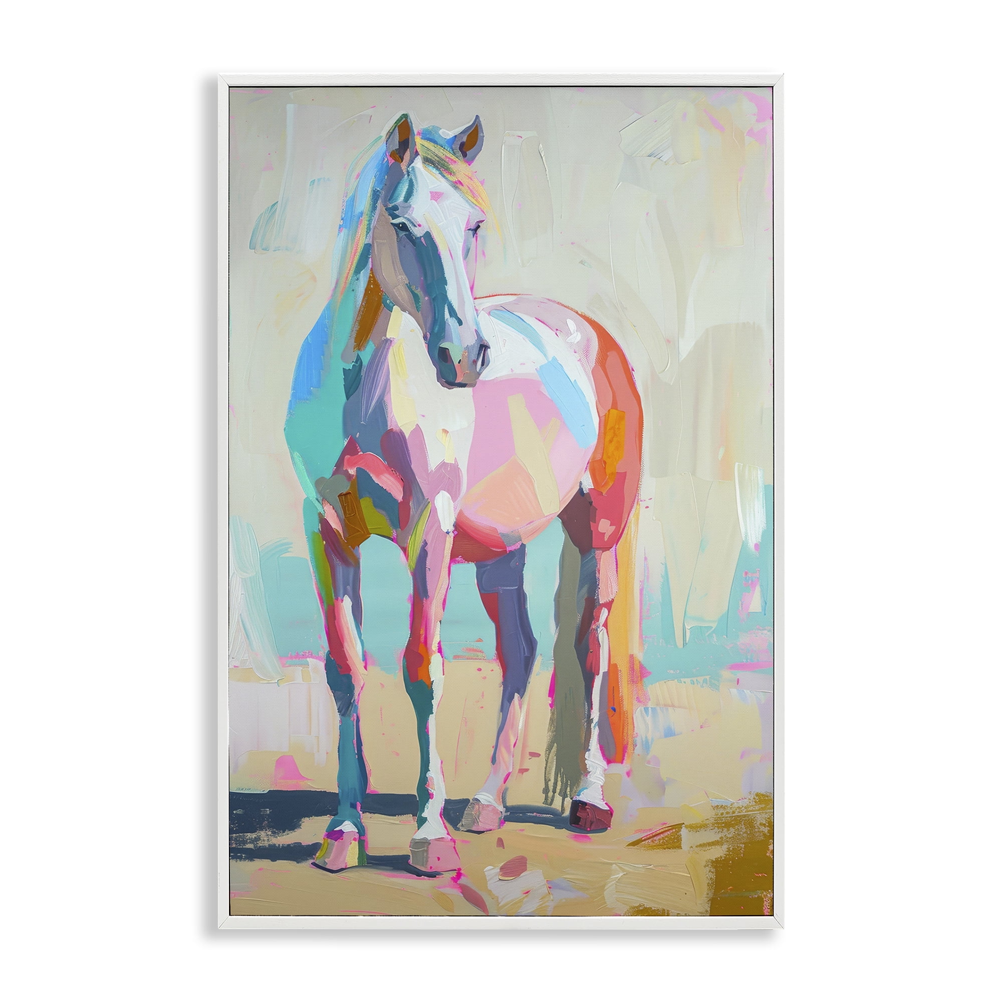 Stupell Industries Pastel Hued Horse Animals Painting White Framed Art Print Wall Art, 12 x 18