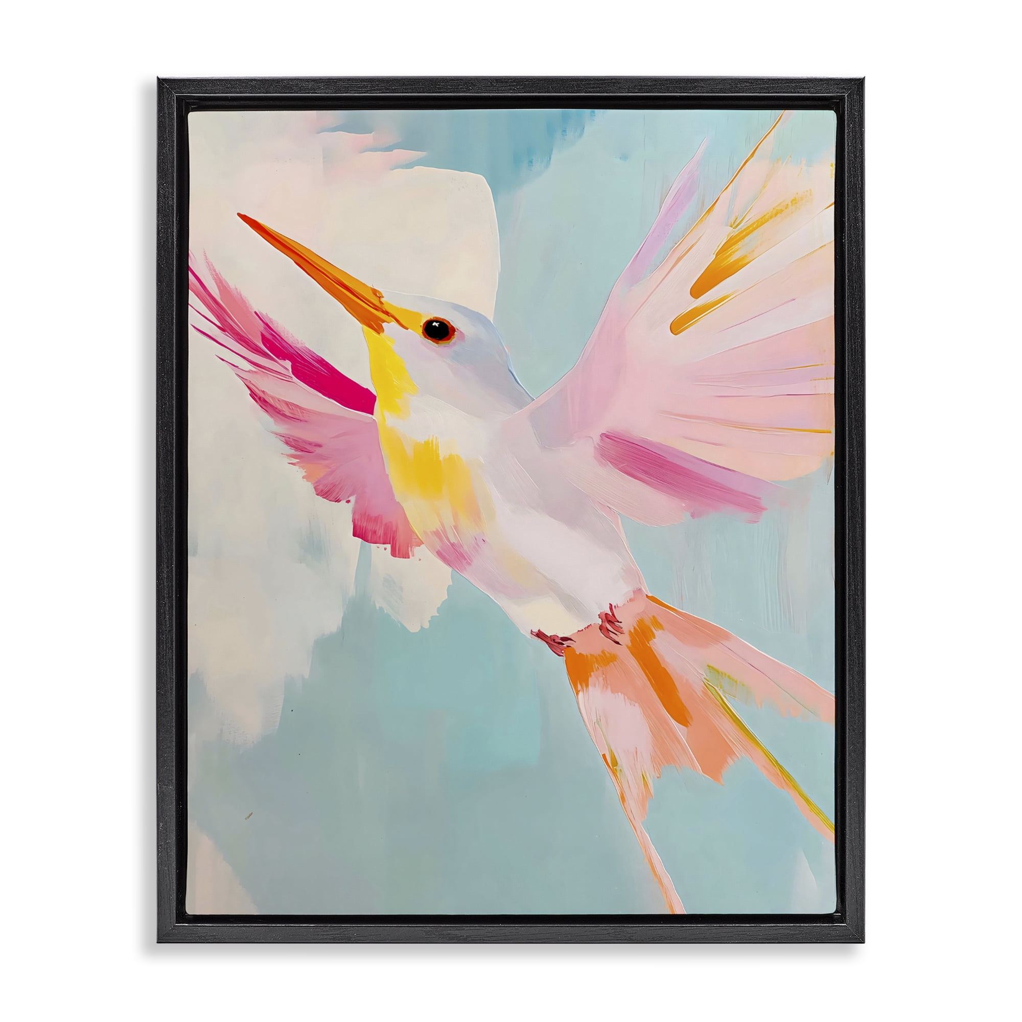 Stupell Industries Pastel Hummingbird Soaring Black Framed Floater Canvas Wall Art, design by The Prints Vibe
