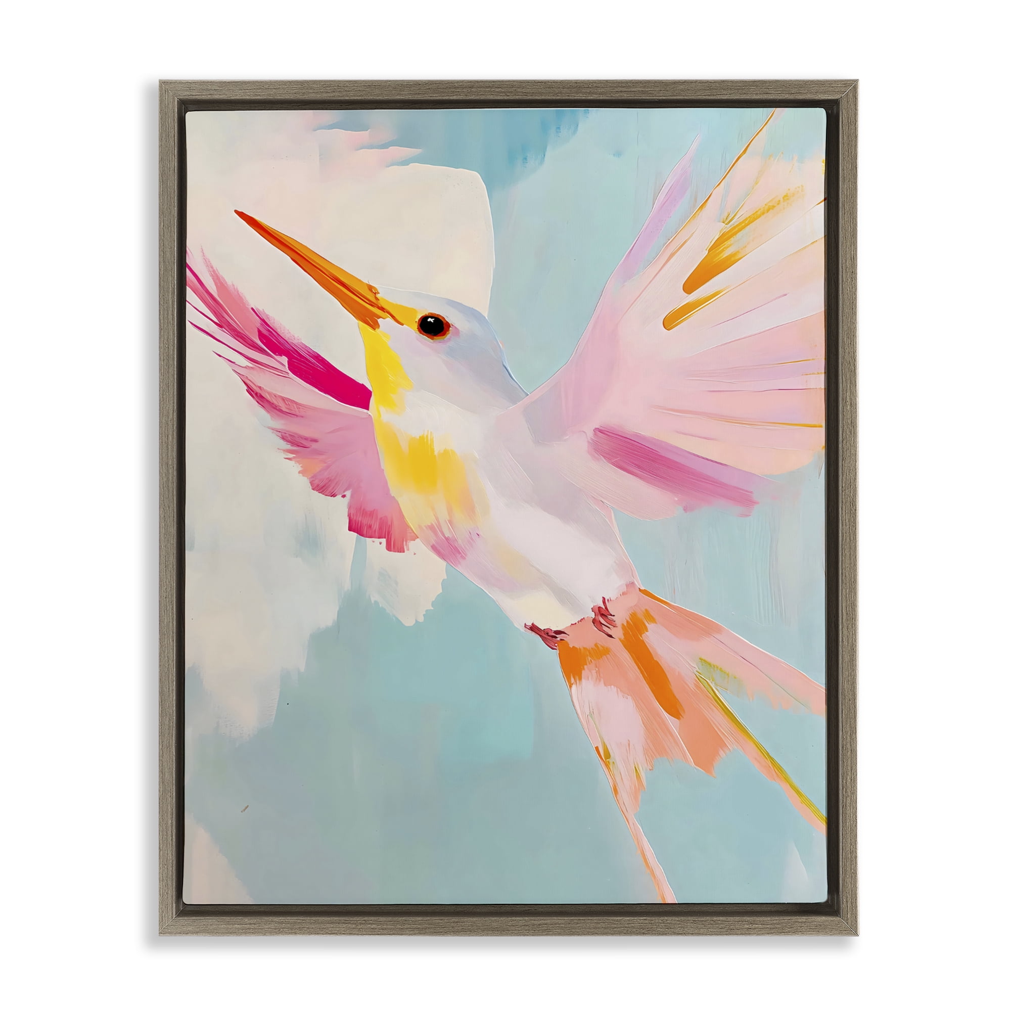Stupell Industries Pastel Hummingbird Soaring Brown Framed Floater Canvas Wall Art, design by The Prints Vibe