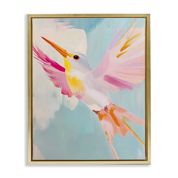 Stupell Industries Modern Pastel Hummingbird Soaring Gold Floating Frame Canvas Art, 17 x 21, by The Prints Vibe