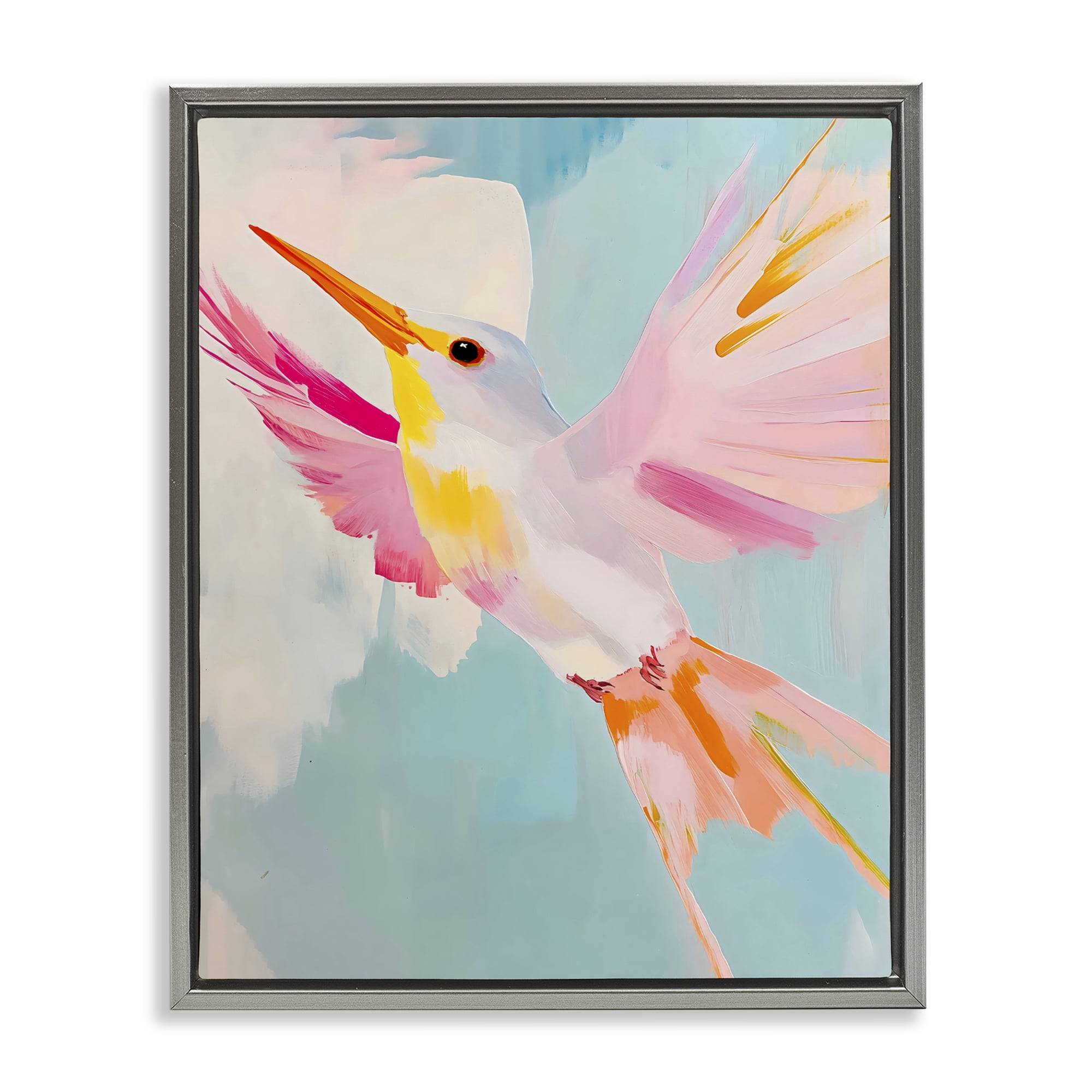 Stupell Industries Pastel Hummingbird Soaring Gray Framed Floater Canvas Wall Art, design by The Prints Vibe