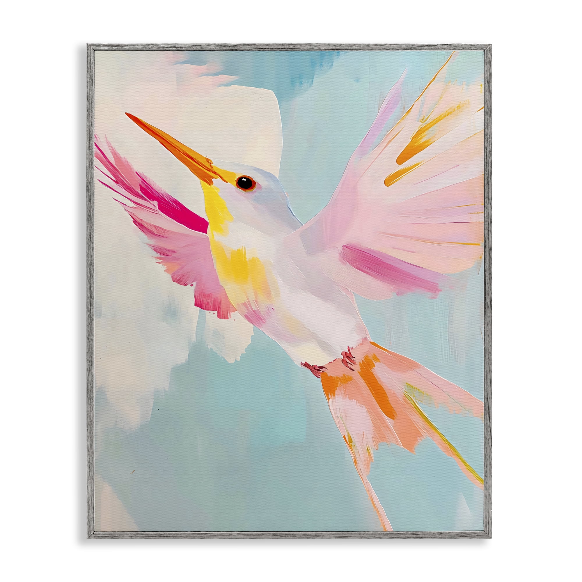 Stupell Industries Pastel Hummingbird Soaring Gray Framed Giclee Art, design by The Prints Vibe