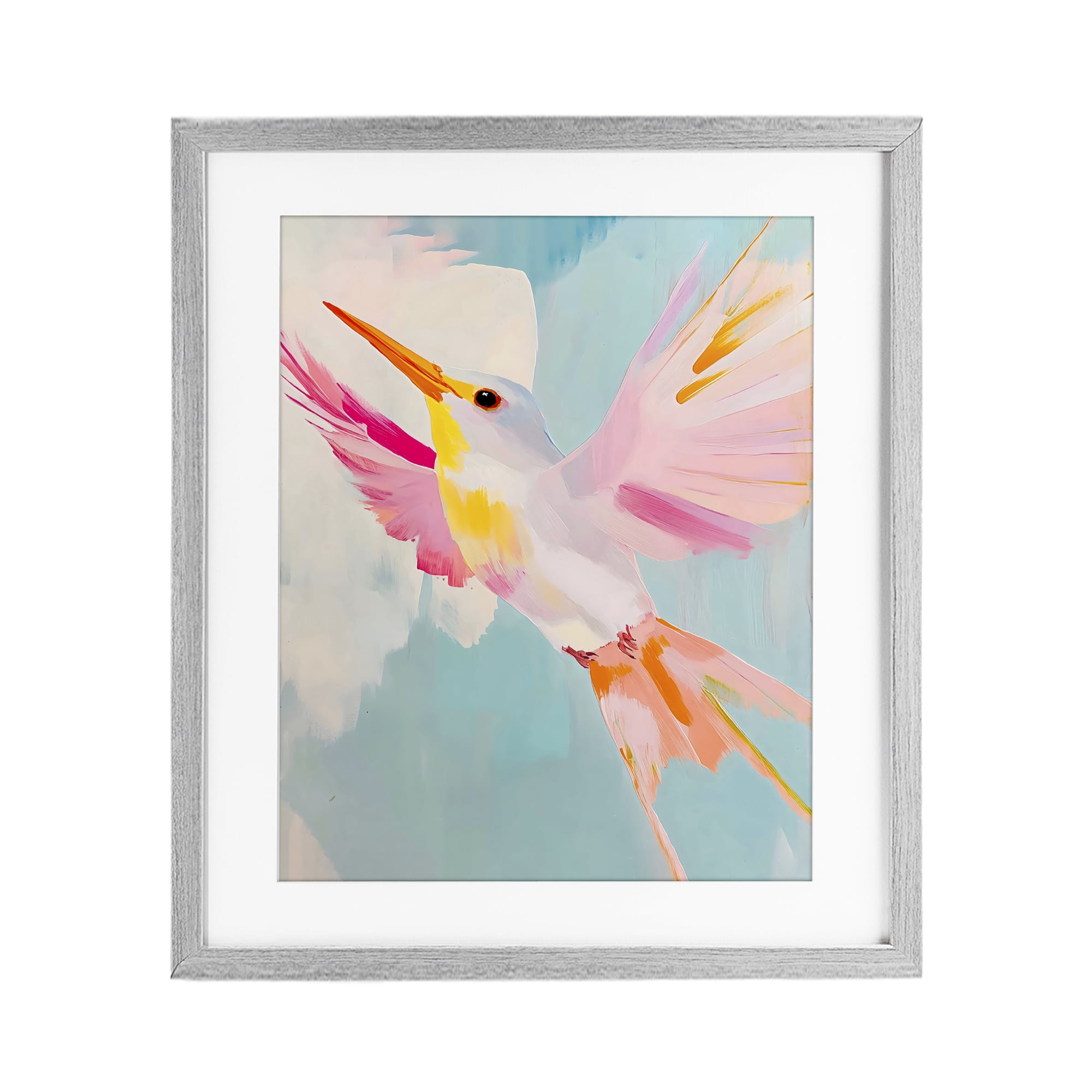 Stupell Industries Pastel Hummingbird Soaring Gray Framed Print Under Glass, design by The Prints Vibe