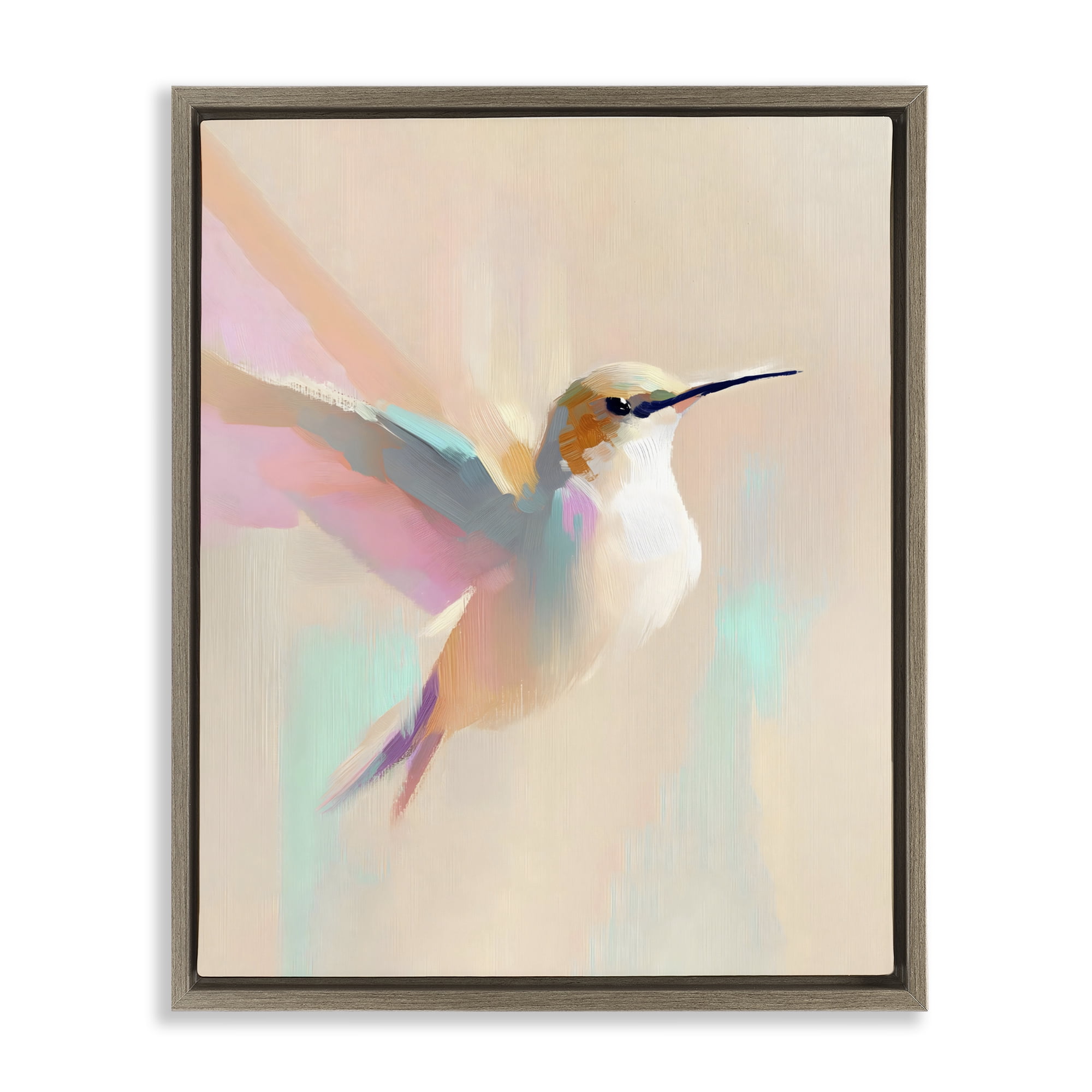 Stupell Industries Pastel Hummingbird in Flight Brown Framed Floater Canvas Wall Art, design by The Prints Vibe