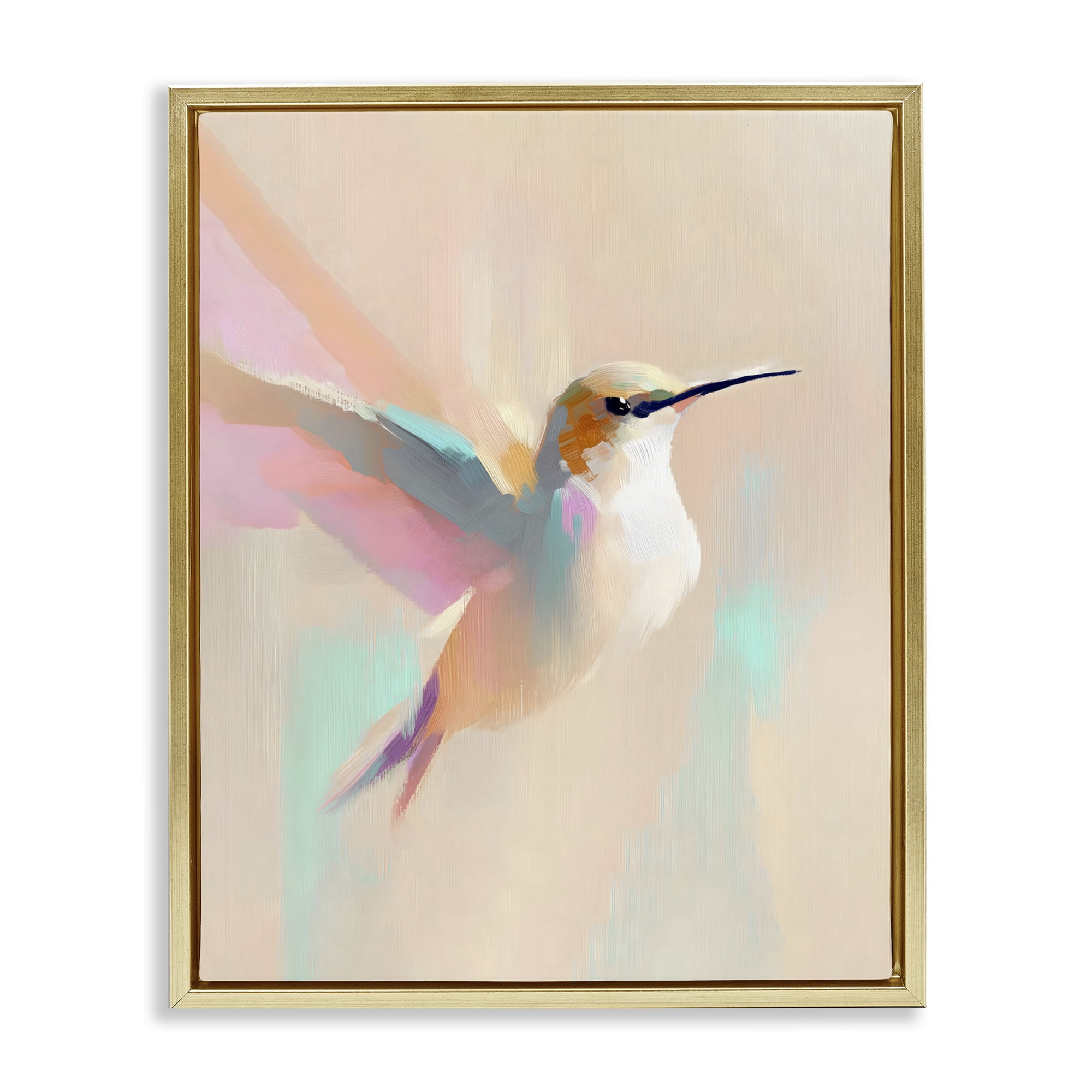 Stupell Industries Pastel Hummingbird in Flight Gold Framed Floater Canvas Wall Art, design by The Prints Vibe