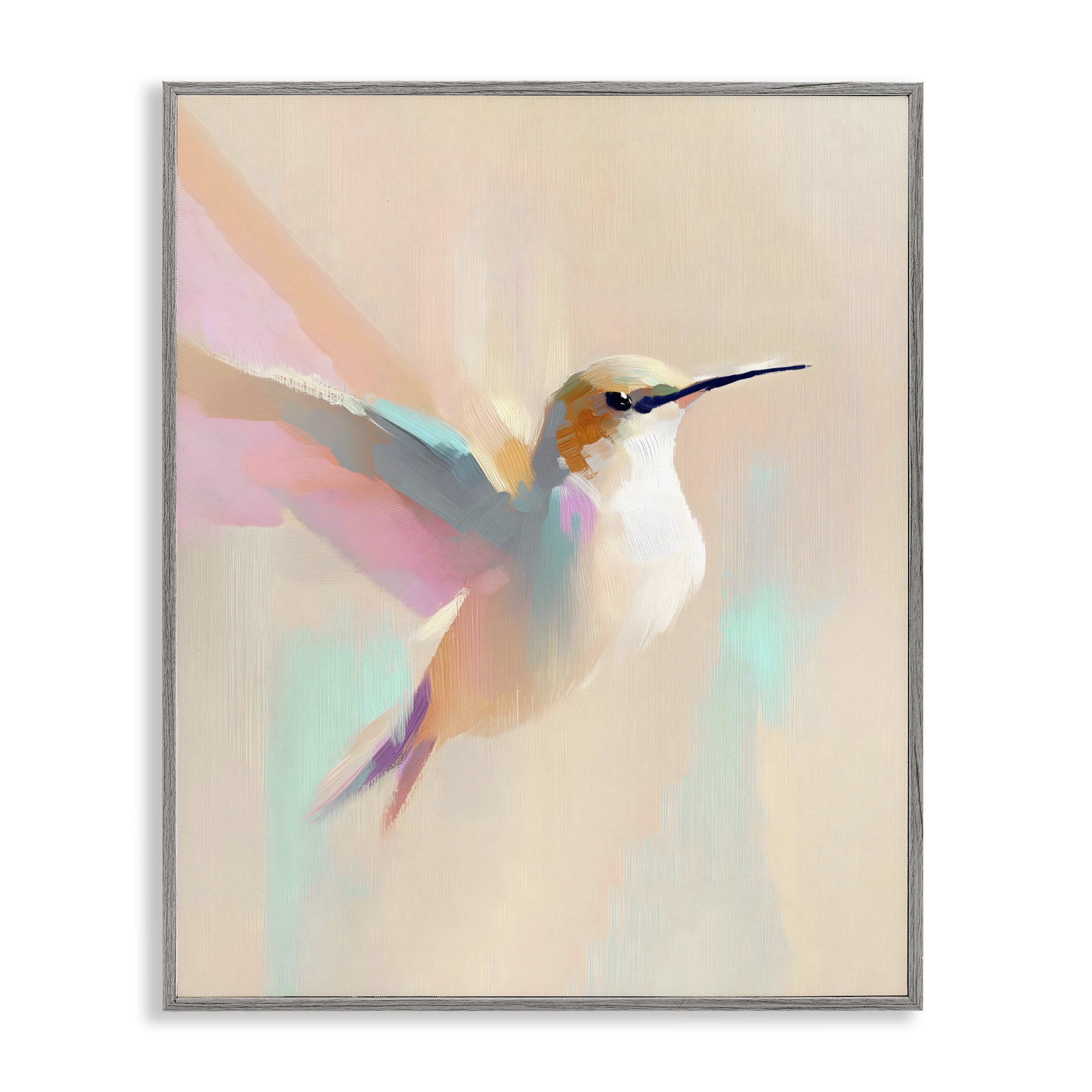 Stupell Industries Pastel Hummingbird in Flight Gray Framed Giclee Art, design by The Prints Vibe