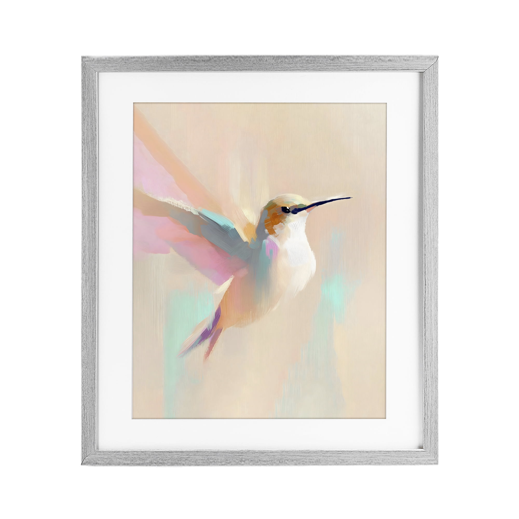 Stupell Industries Pastel Hummingbird in Flight Gray Framed Print Under Glass, design by The Prints Vibe