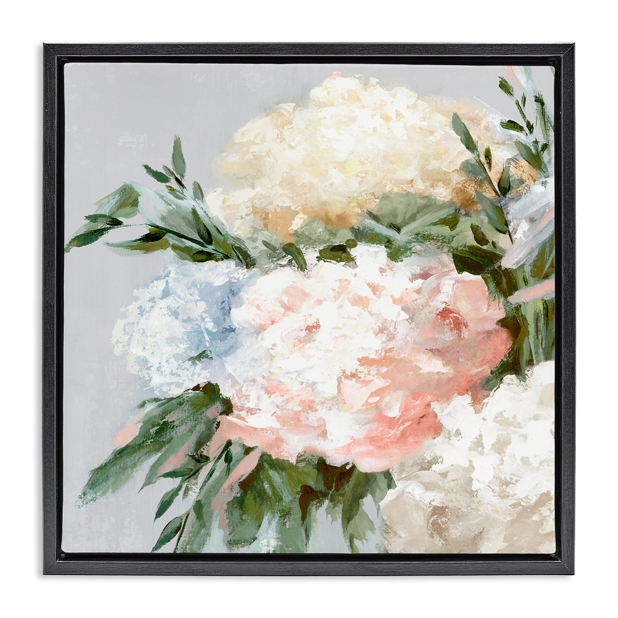Stupell Industries Pastel Hydrangea Blossoms Plants & Flowers Painting Black Floater Framed Canvas Art Print Wall Art, 18 x 18