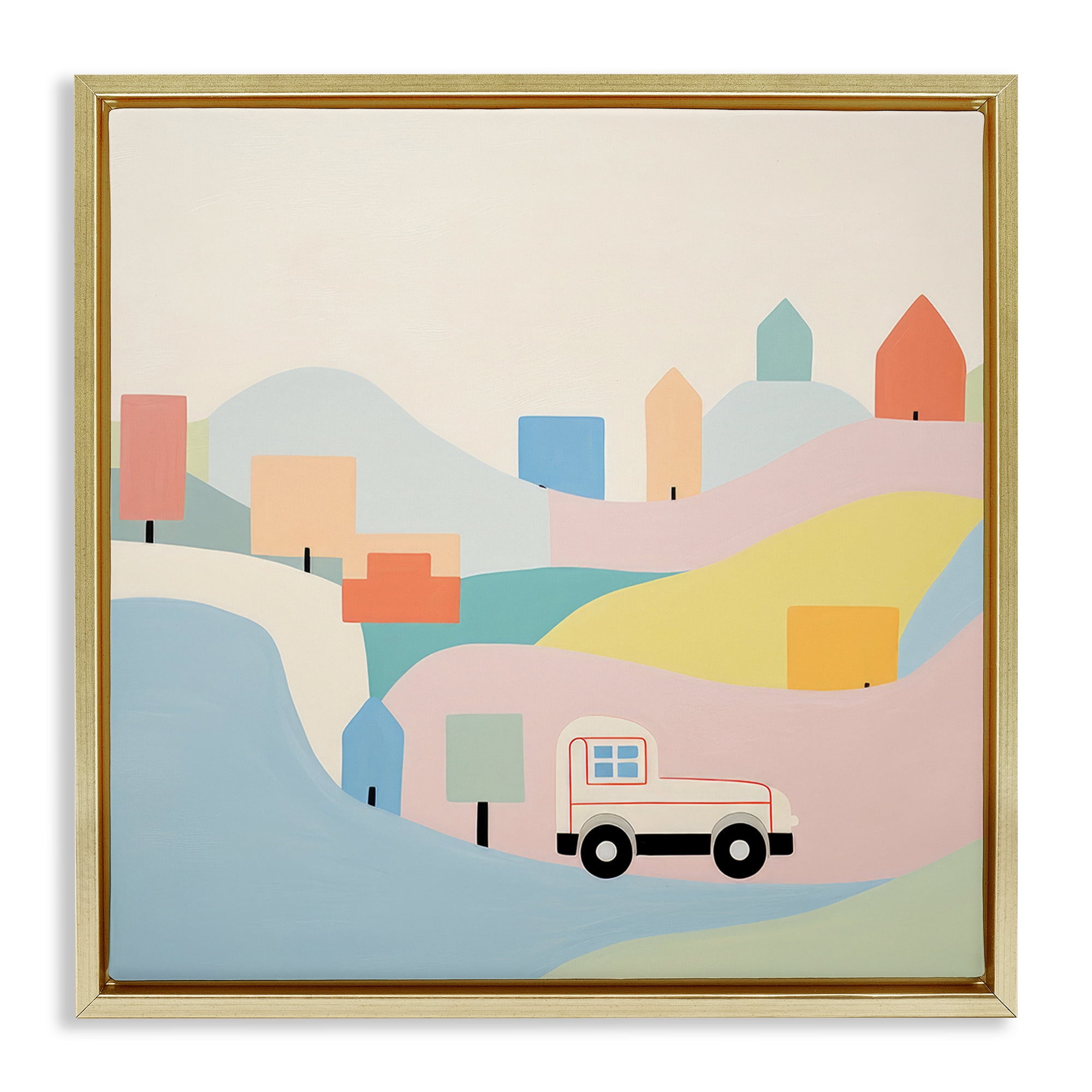 Stupell Industries Pastel Imaginative Scene Landscape Painting Gold Floater Framed Art Print Wall Art, 25 x 25