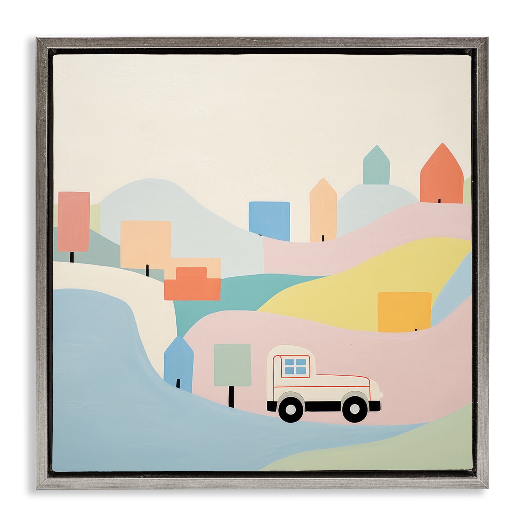 Stupell Industries Pastel Imaginative Scene Landscape Painting Gray Floater Framed Art Print Wall Art, 18 x 18