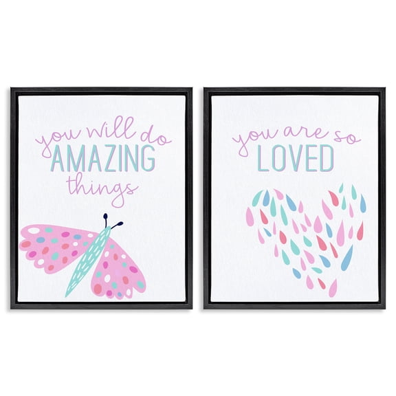 Stupell Industries Pastel Inspirations with Dragonfly Quotes and Sayings Painting Black Floater Framed Canvas Art Print Wall Art, 17 x 21, Set of 2