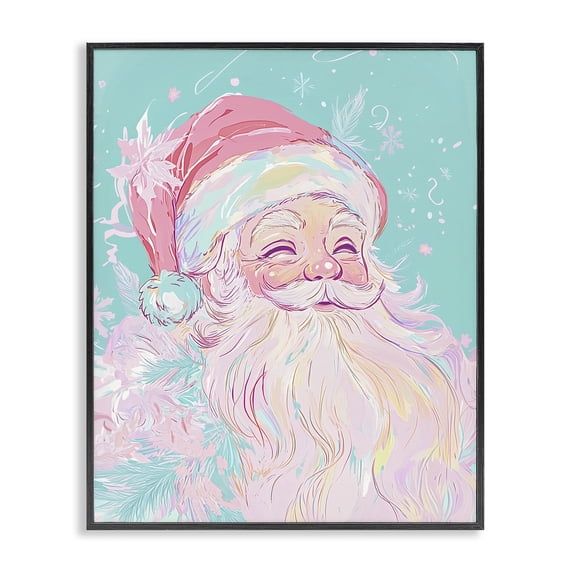 Stupell Industries Pastel Jolly Santa Claus People Painting Black Framed Art Print Wall Art, 24 x 30