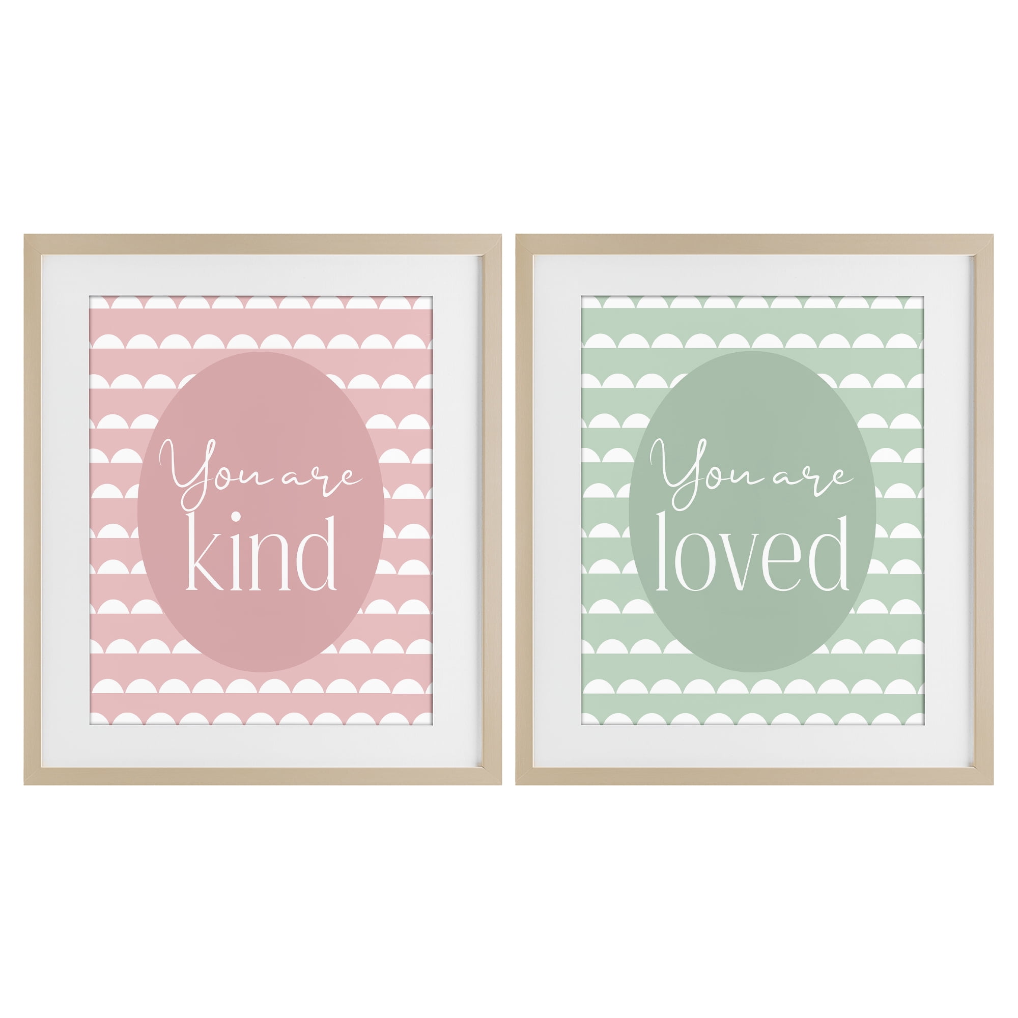 Stupell Industries Pastel Kind & Loved 2 Piece Birch Framed Print Under Glass Set, design by Christine Simpson Art