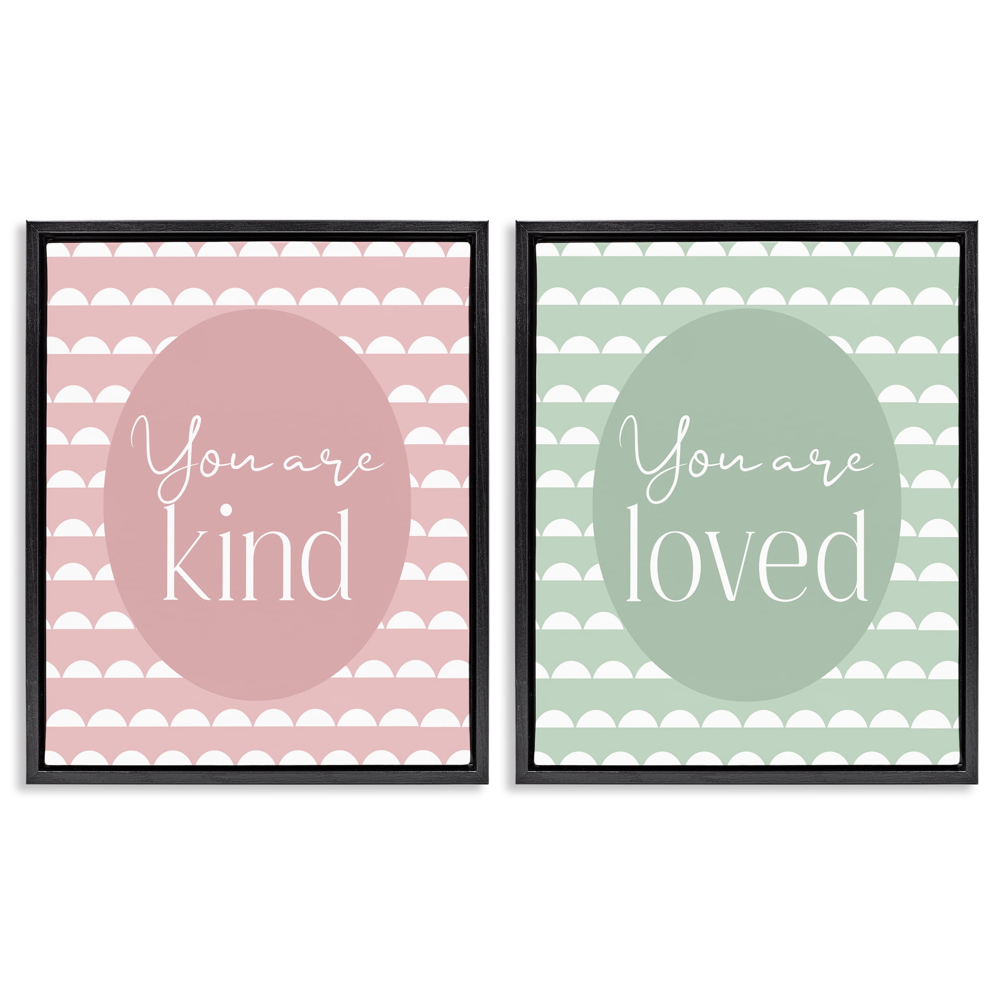 Stupell Industries Pastel Kind & Loved 2 Piece Black Framed Floater Canvas Set, design by Christine Simpson Art