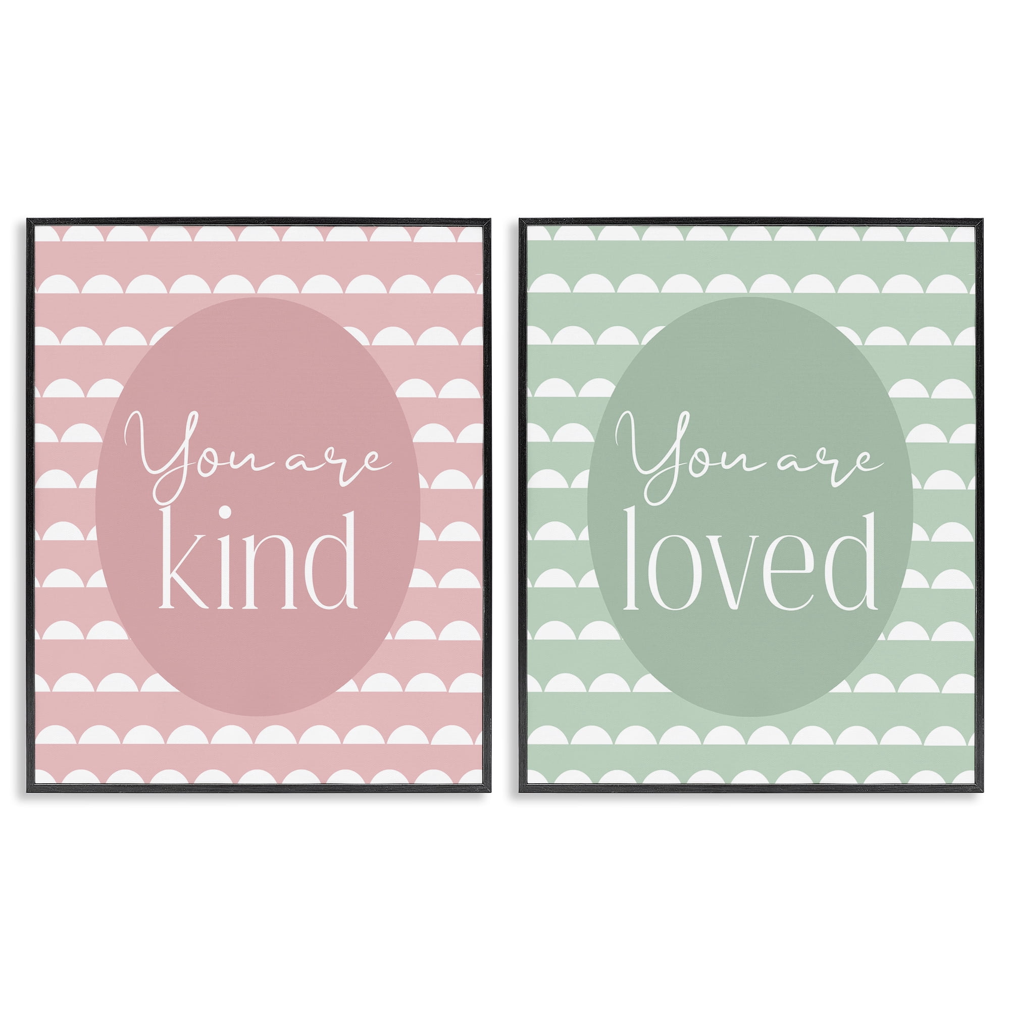 Stupell Industries Pastel Kind & Loved 2 Piece Black Framed Giclee Art Set, design by Christine Simpson Art