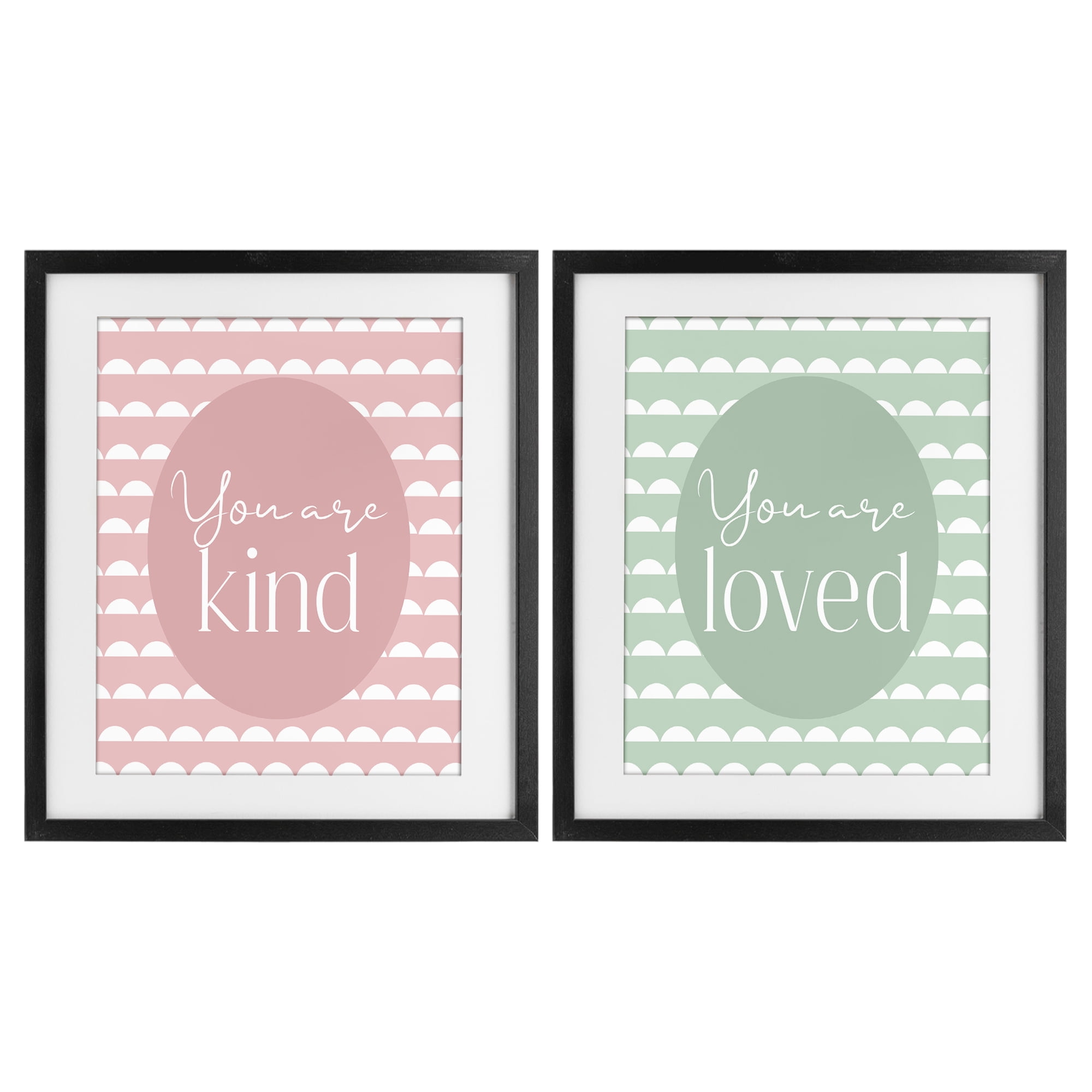 Stupell Industries Pastel Kind & Loved 2 Piece Black Framed Print Under Glass Set, design by Christine Simpson Art