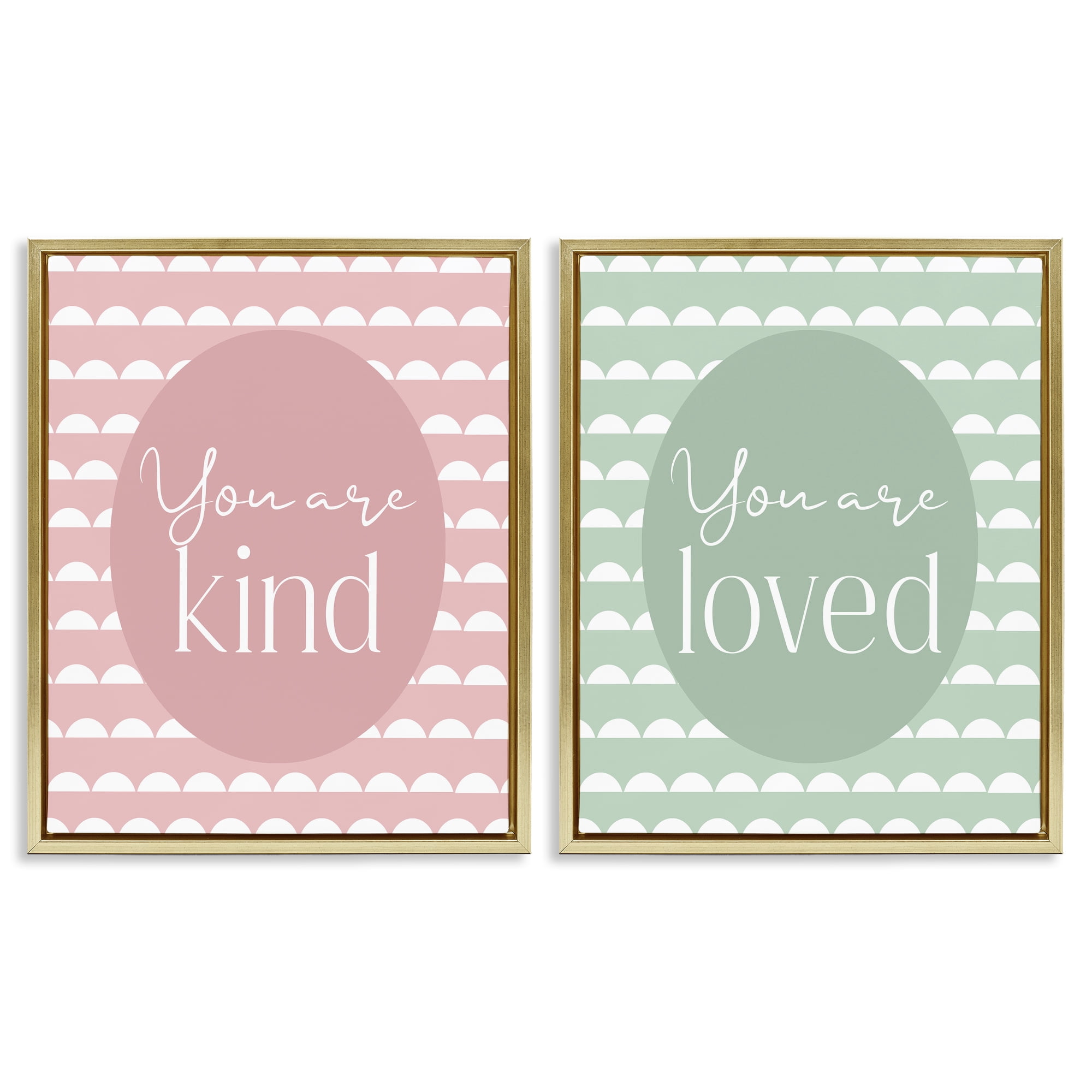 Stupell Industries Pastel Kind & Loved 2 Piece Gold Framed Floater Canvas Set, design by Christine Simpson Art