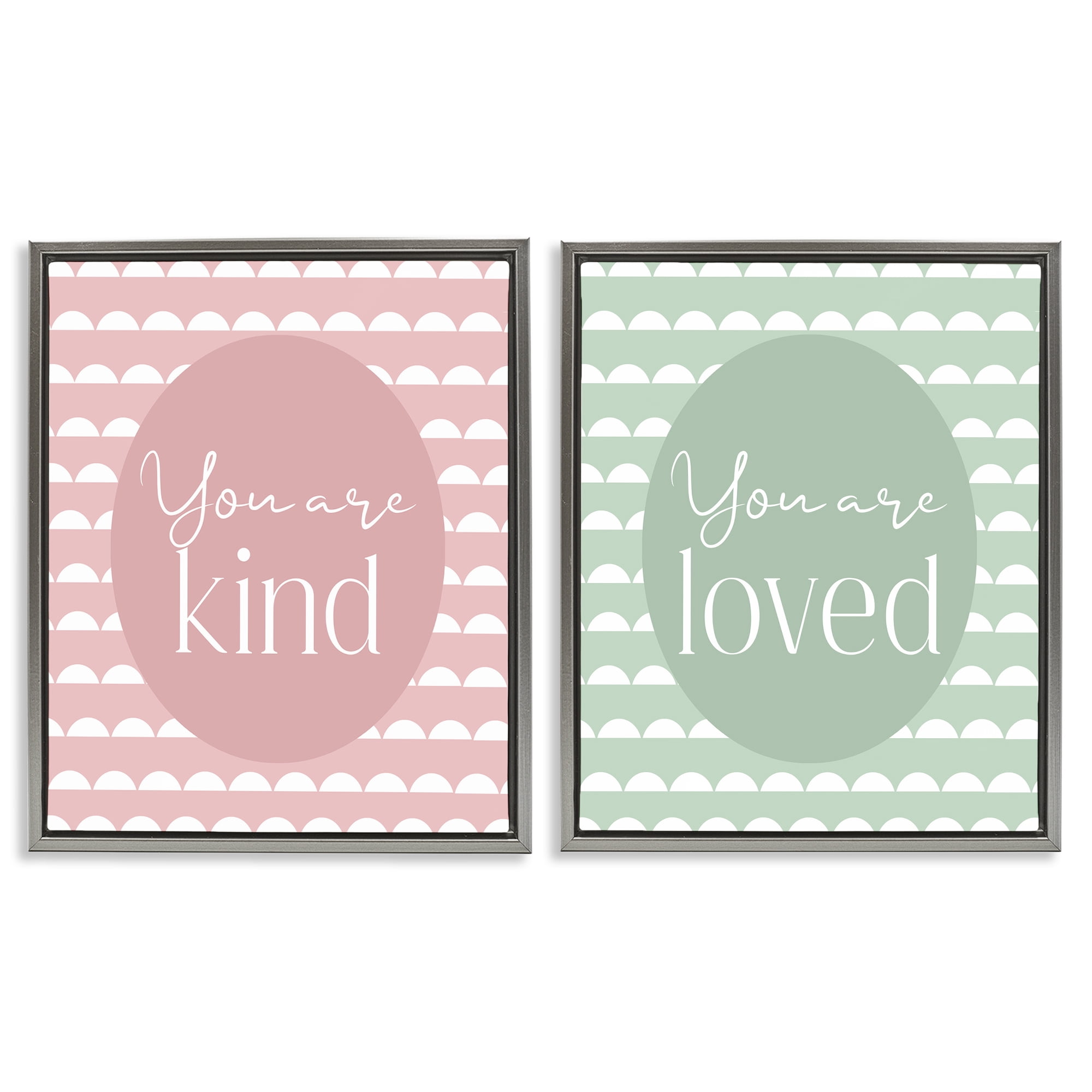 Stupell Industries Pastel Kind & Loved 2 Piece Gray Framed Floater Canvas Set, design by Christine Simpson Art