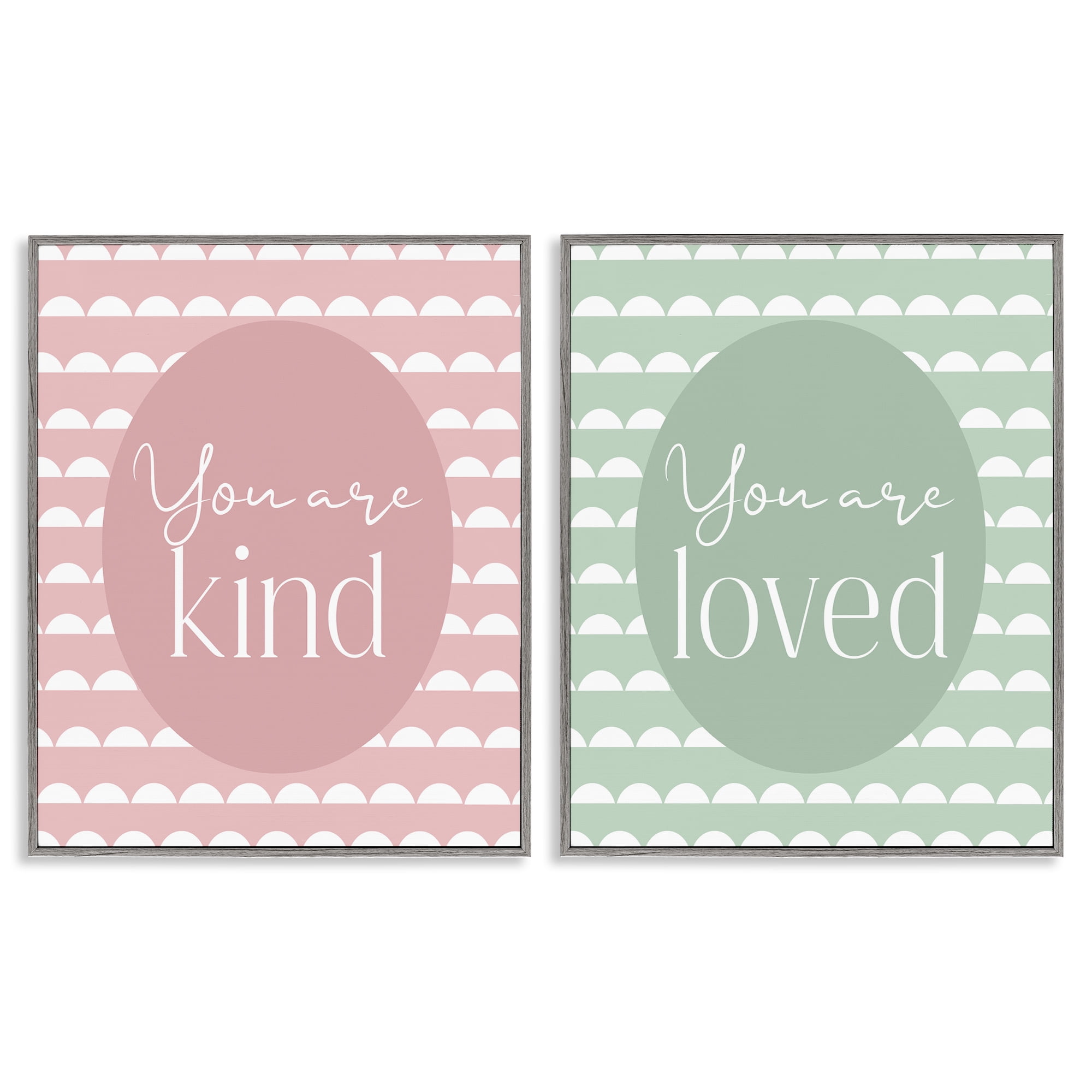 Stupell Industries Pastel Kind & Loved 2 Piece Gray Framed Giclee Art Set, design by Christine Simpson Art