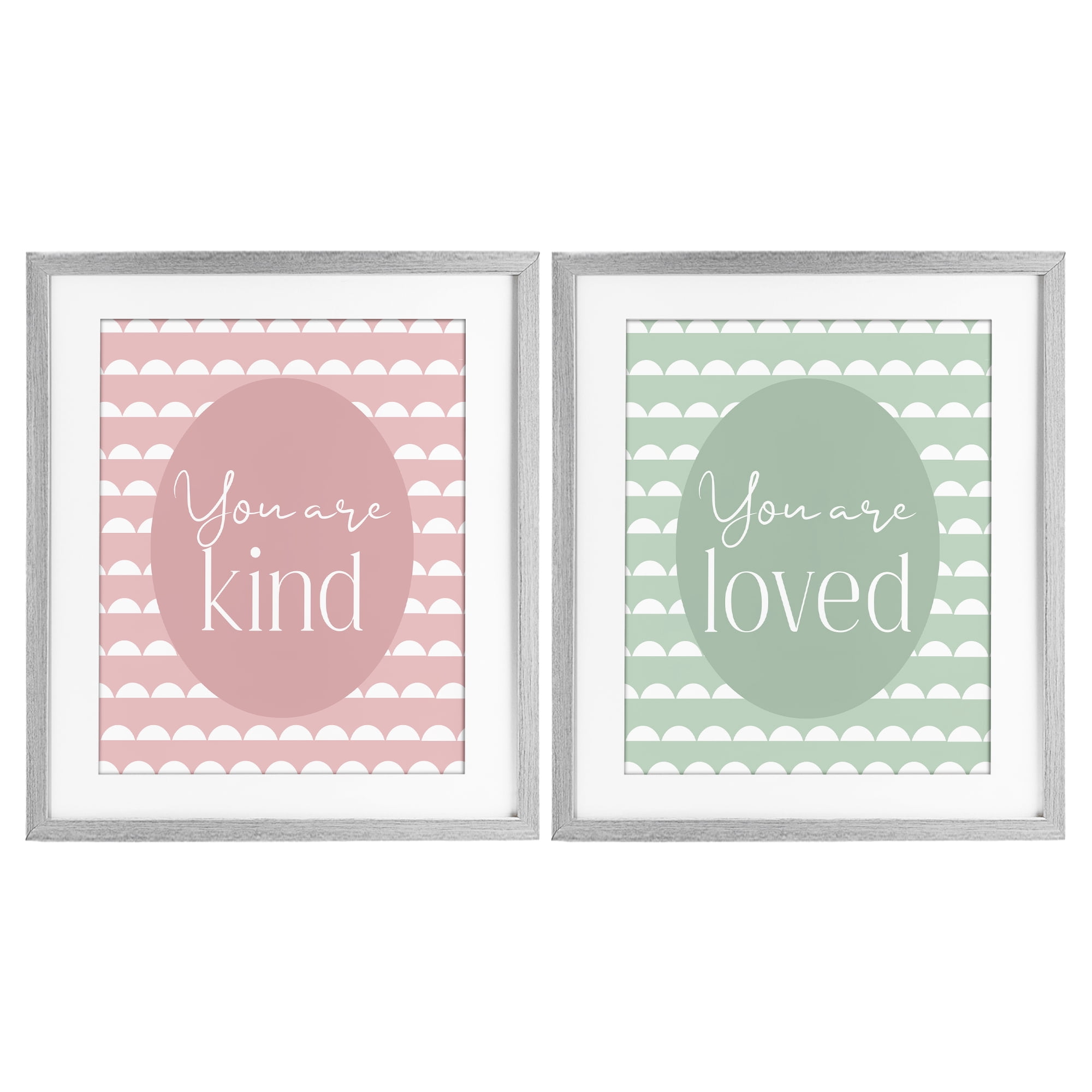 Stupell Industries Pastel Kind & Loved 2 Piece Gray Framed Print Under Glass Set, design by Christine Simpson Art