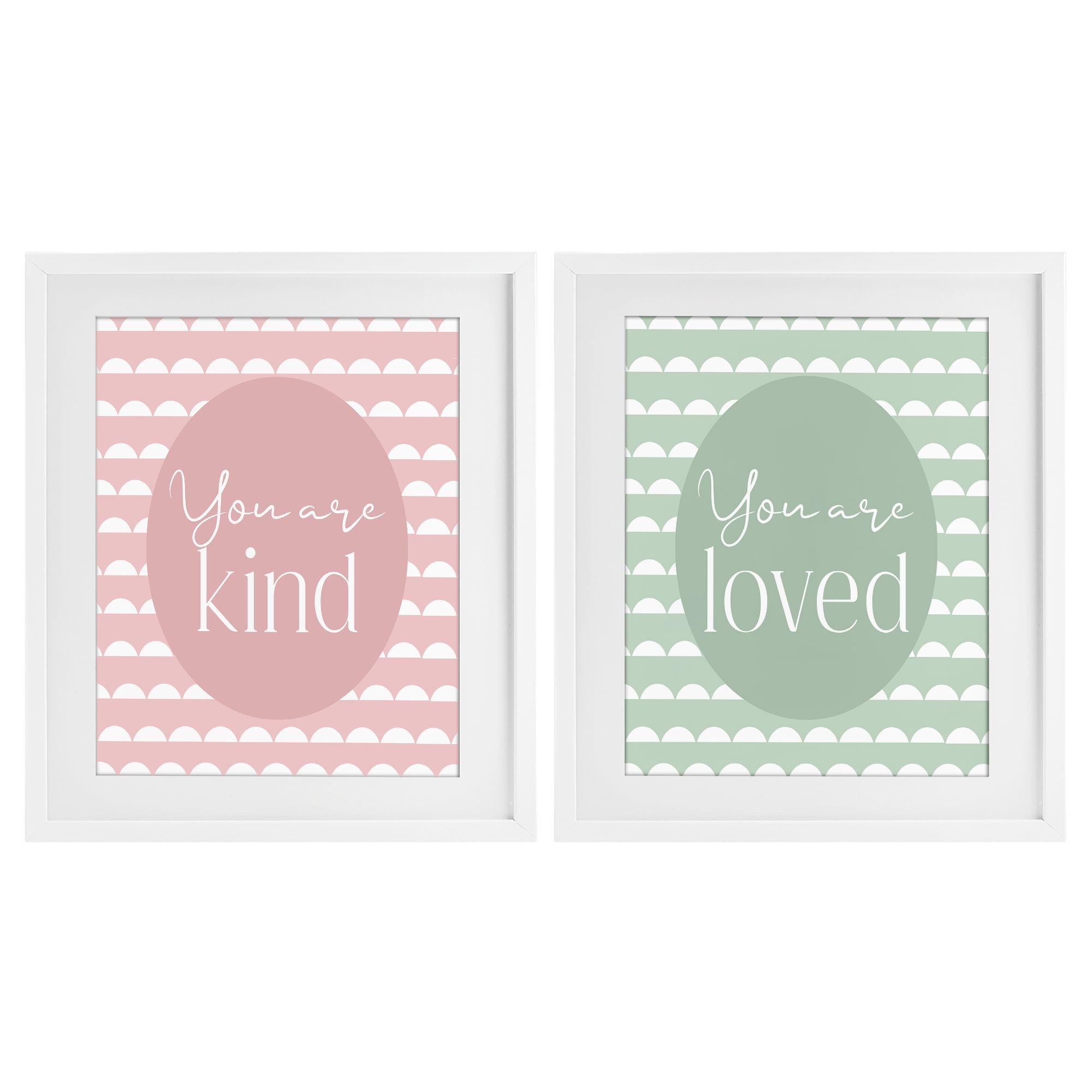 Stupell Industries Pastel Kind & Loved 2 Piece White Framed Print Under Glass Set, design by Christine Simpson Art